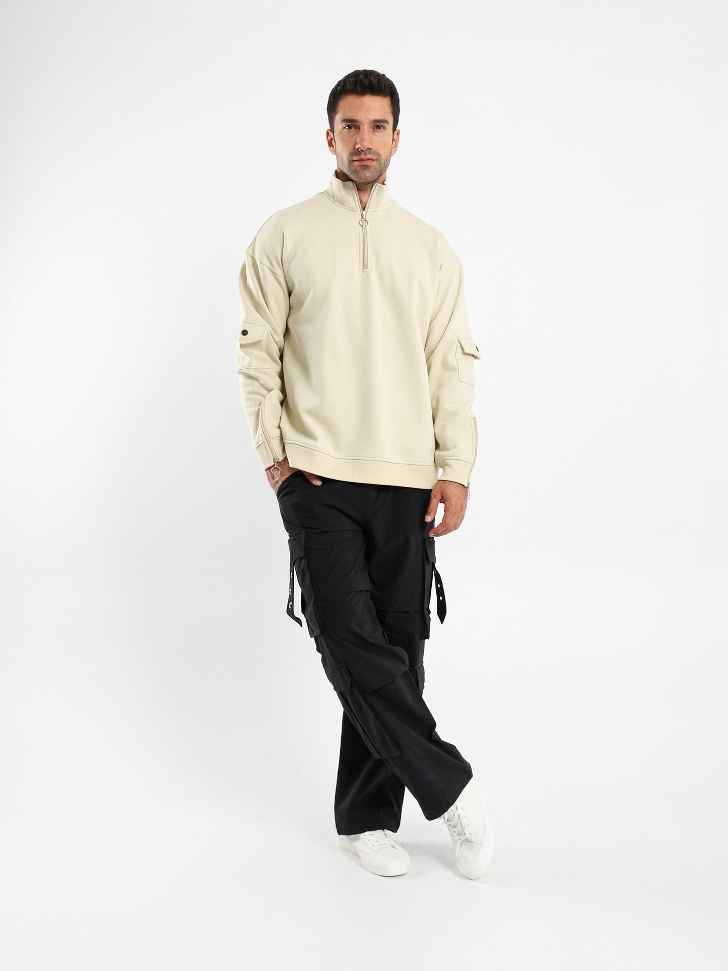 Brushed Melton High Neck Zip Hoodie