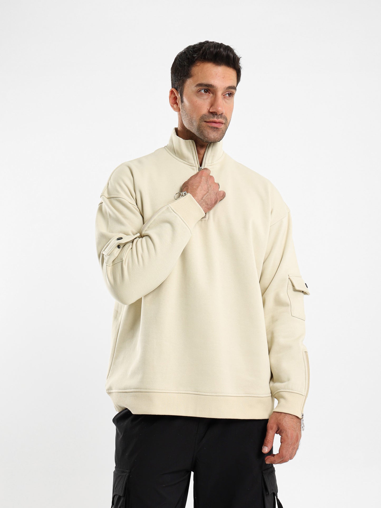 Brushed Melton High Neck Zip Hoodie