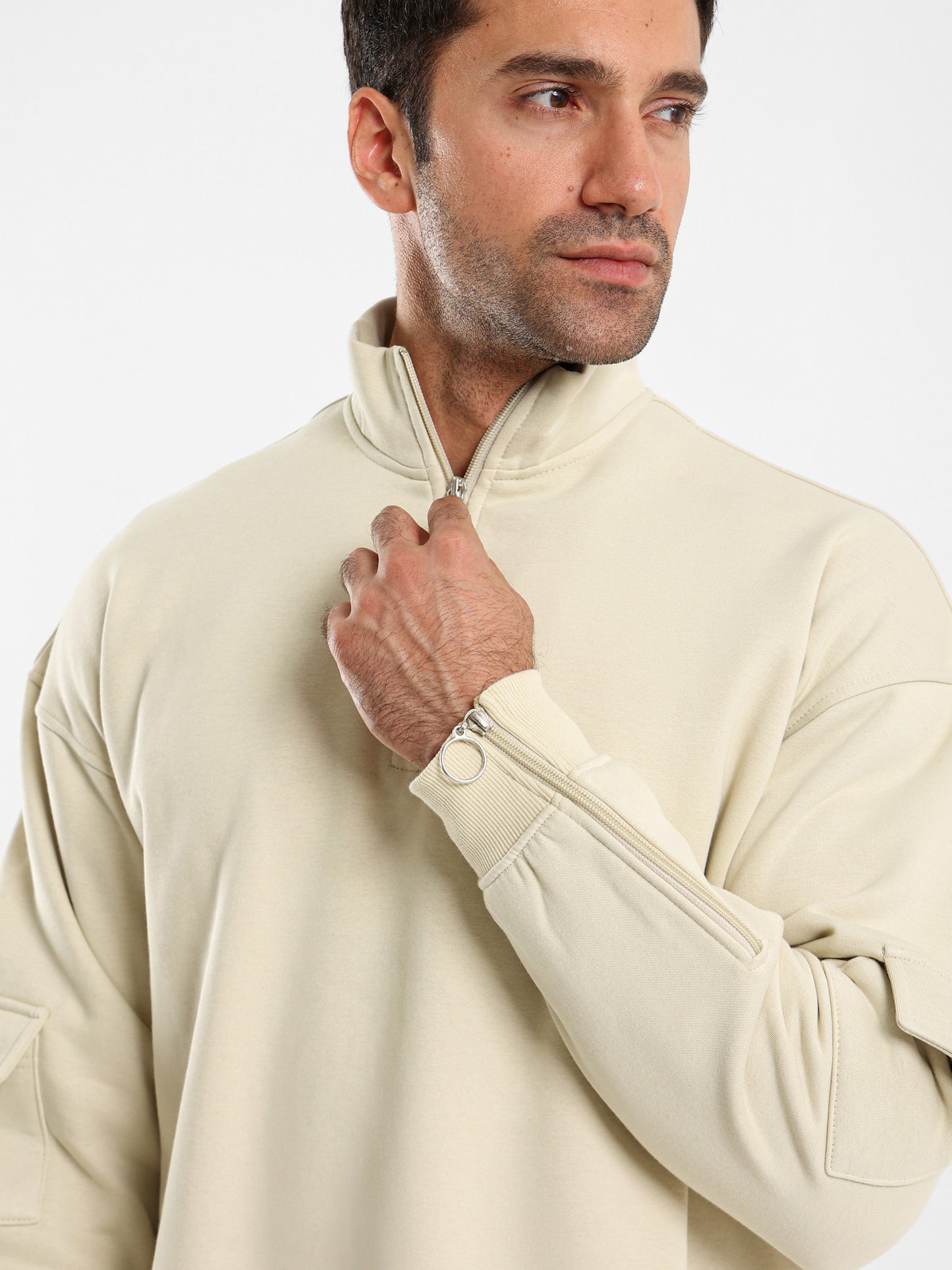 Brushed Melton High Neck Zip Hoodie
