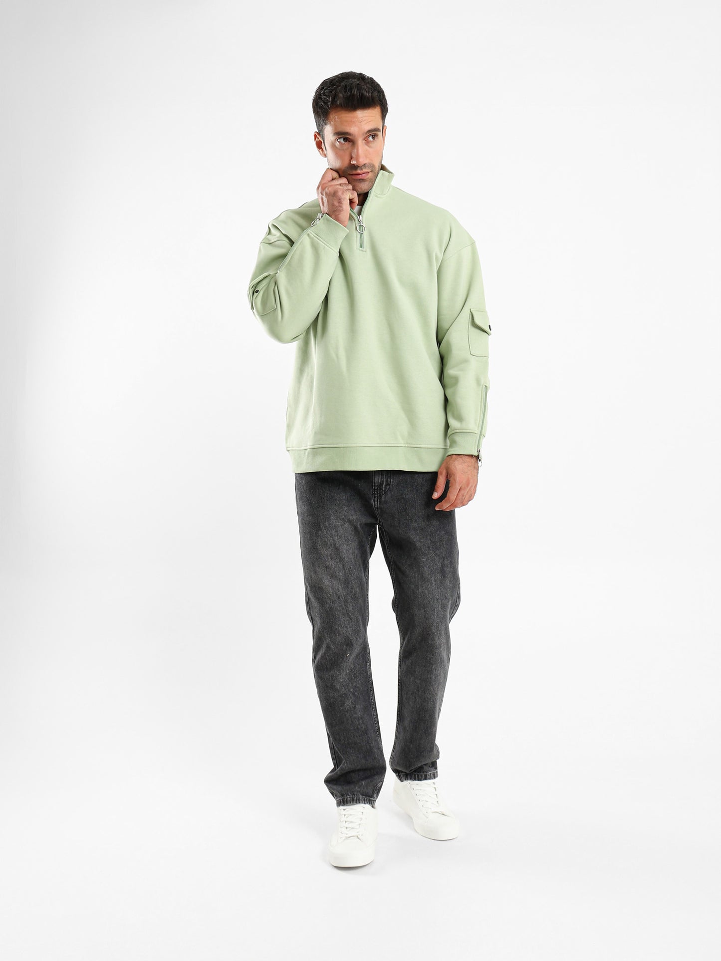 Brushed Melton High Neck Zip Hoodie