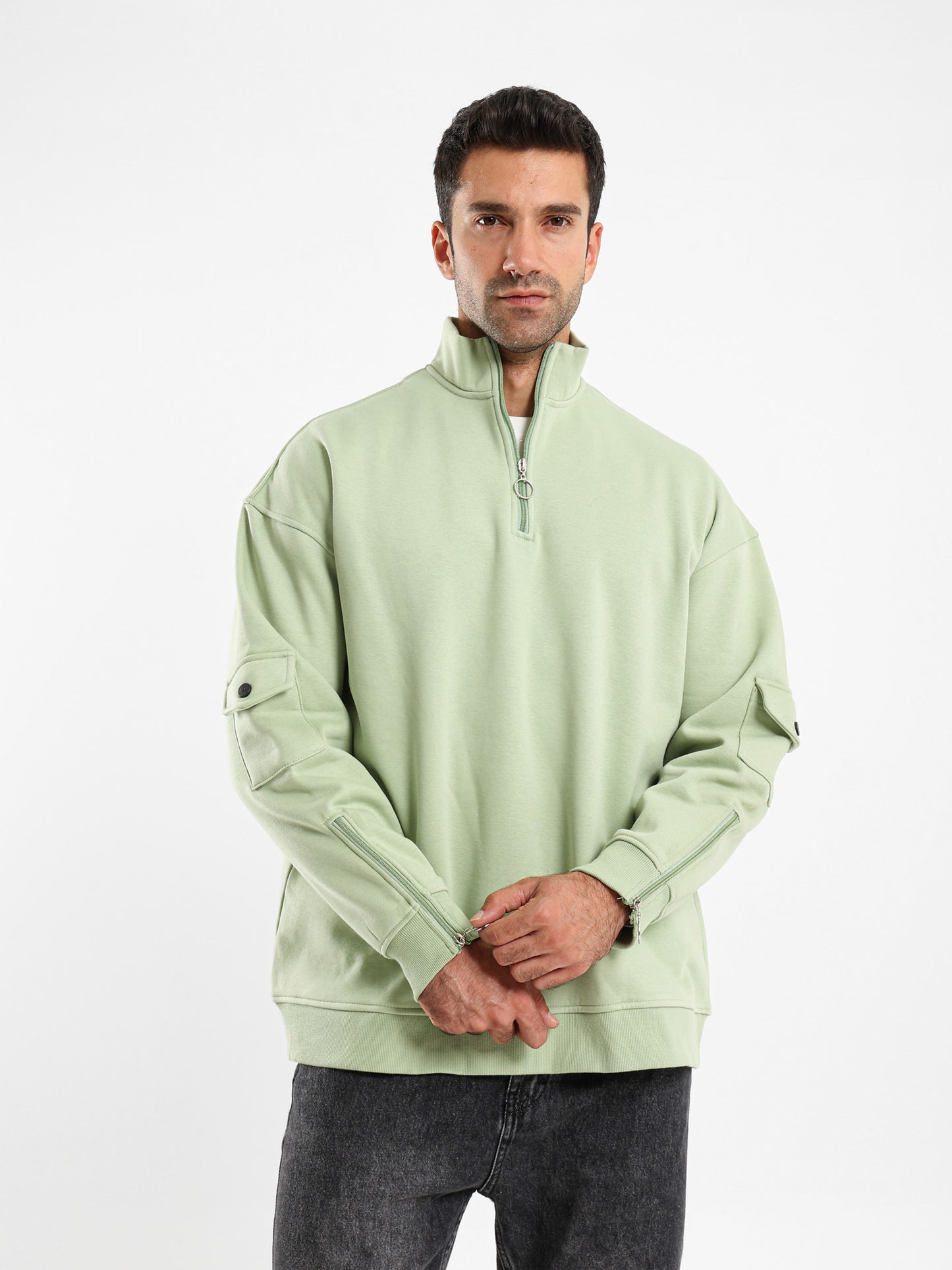 Brushed Melton High Neck Zip Hoodie