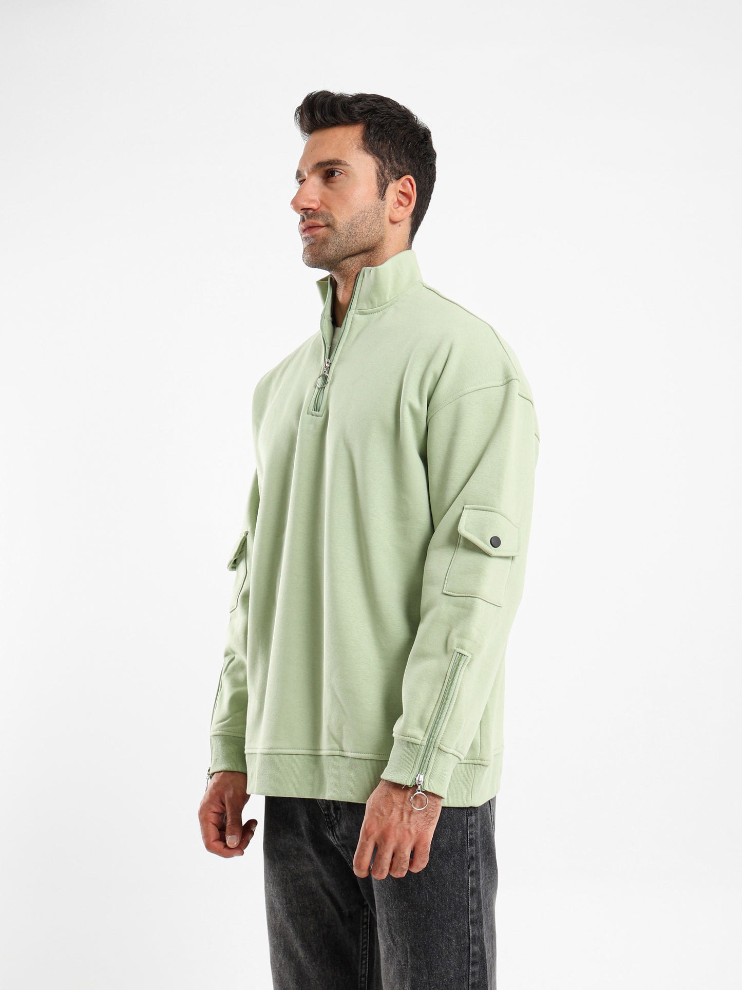 Brushed Melton High Neck Zip Hoodie