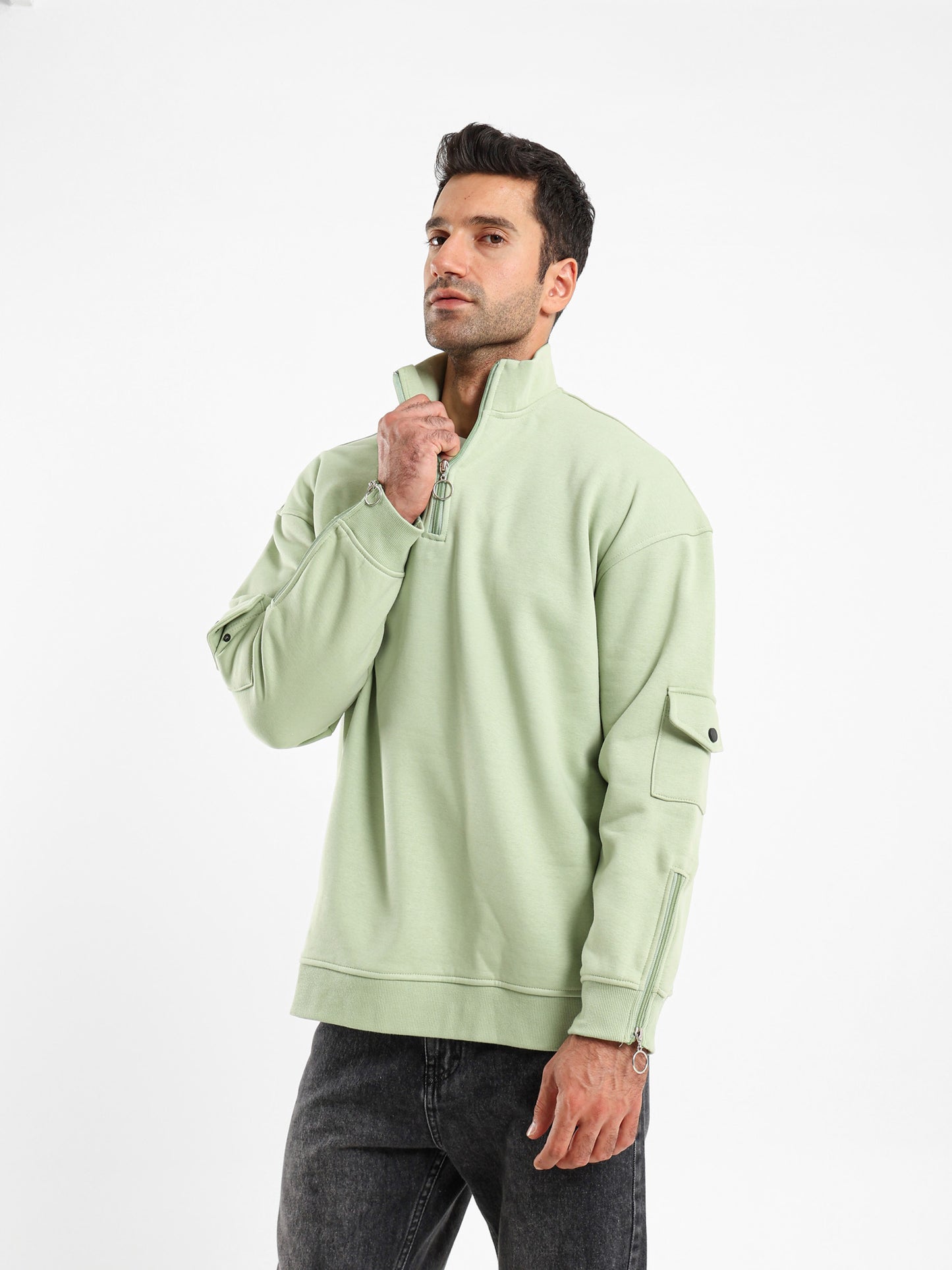 Brushed Melton High Neck Zip Hoodie