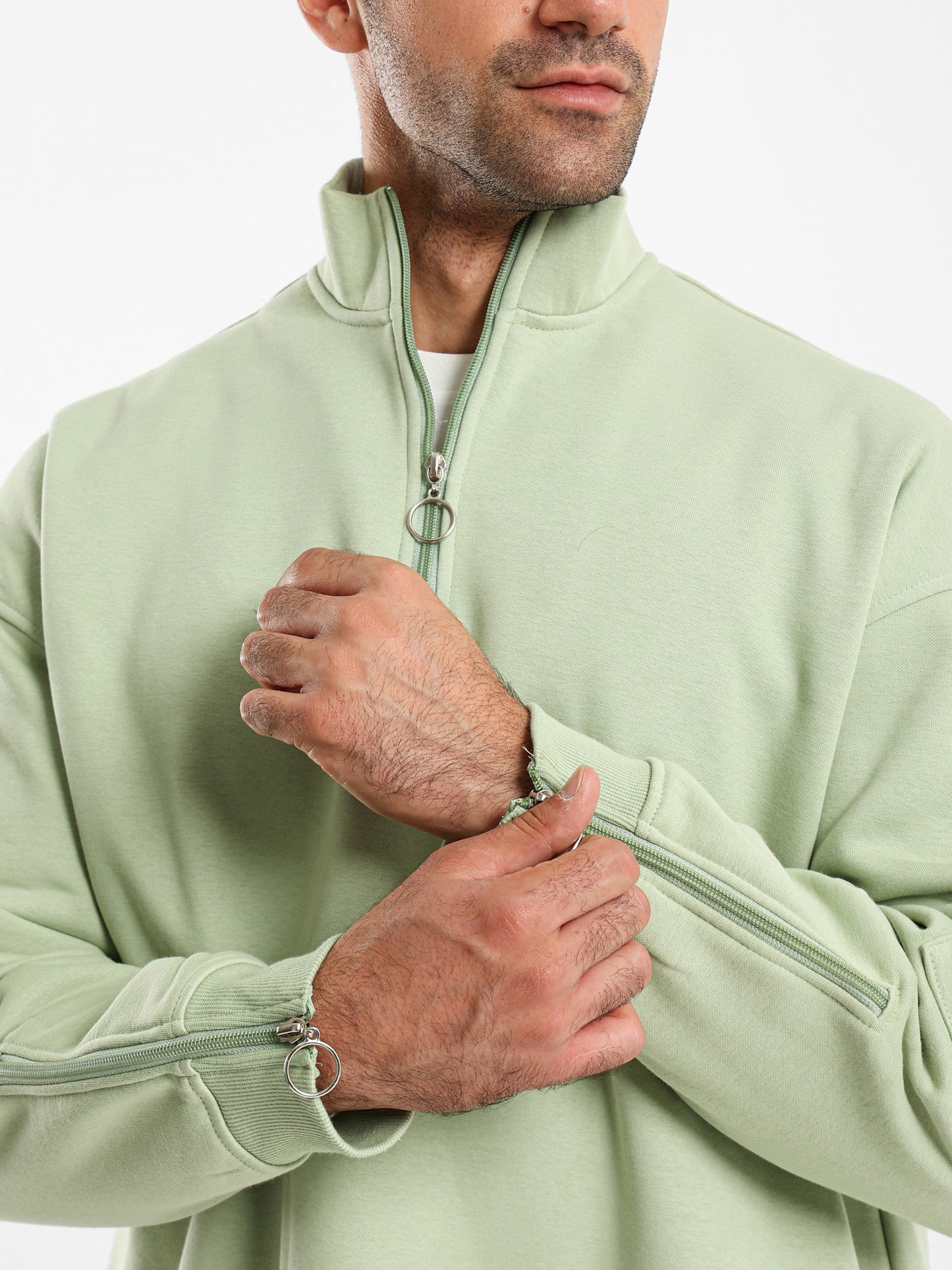 Brushed Melton High Neck Zip Hoodie