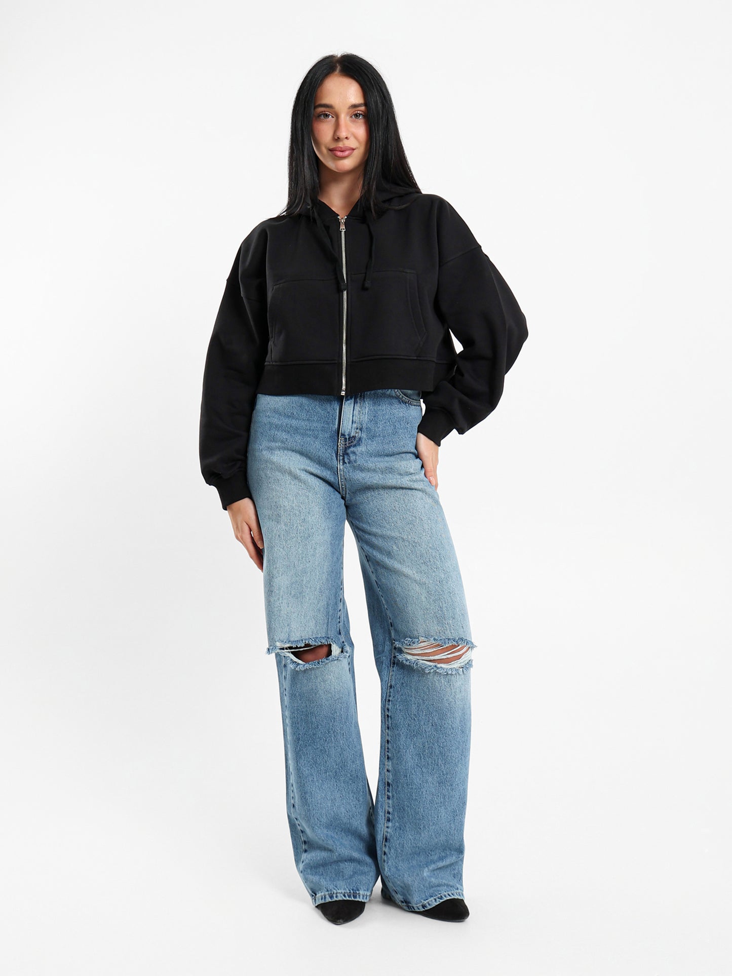 Cropped Hoodies with Zipper