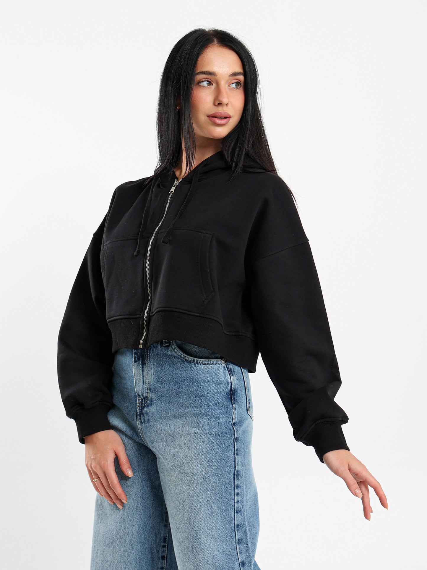 Cropped Hoodies with Zipper