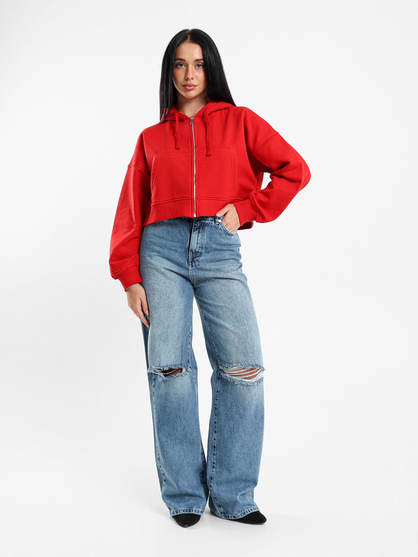 Cropped Hoodies with Zipper