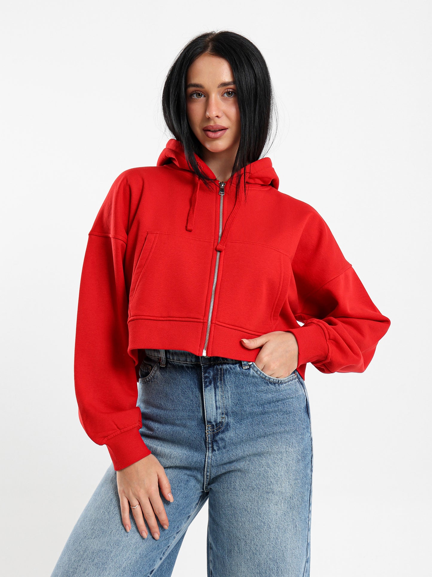 Cropped Hoodies with Zipper