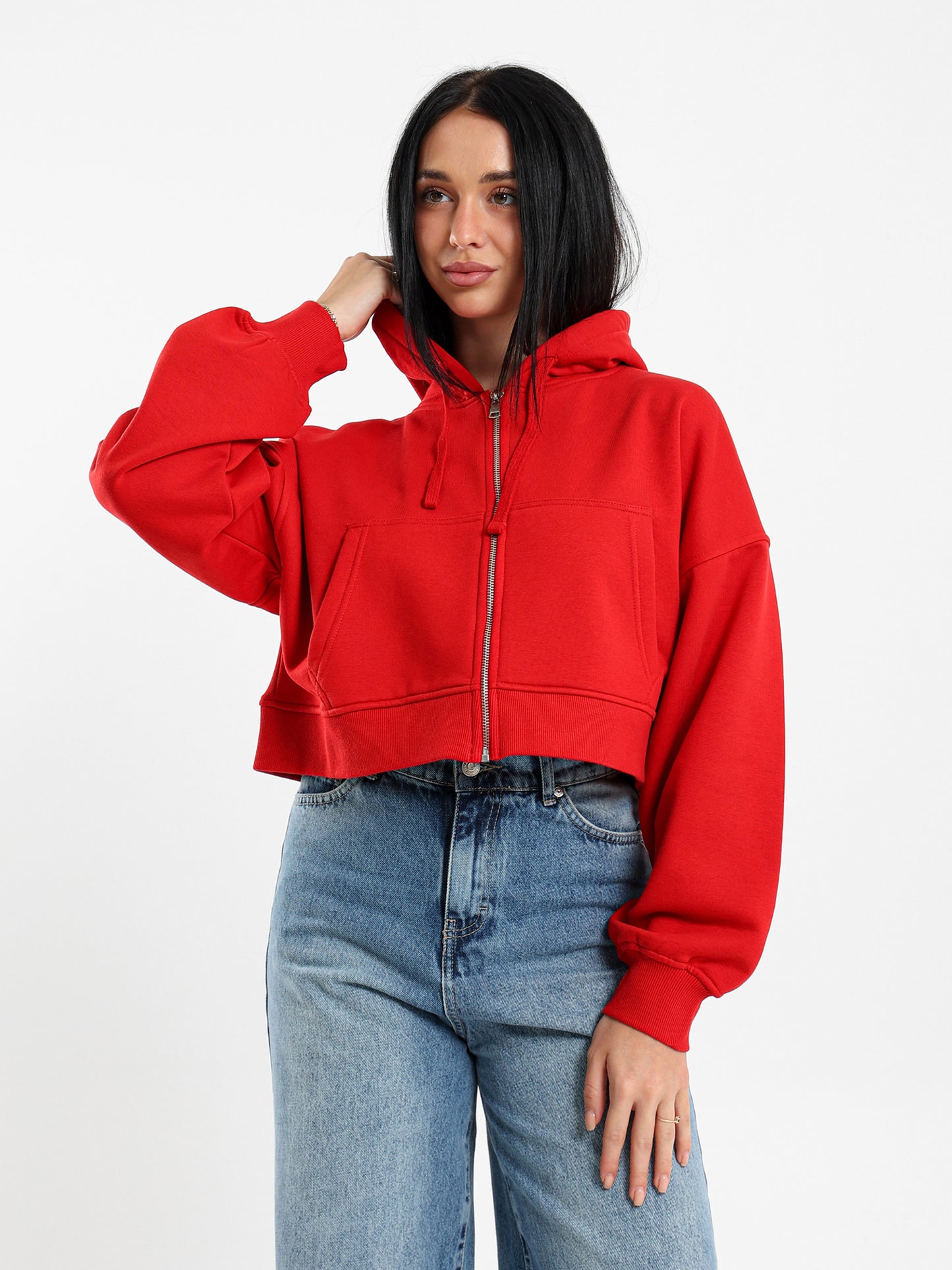 Cropped Hoodies with Zipper