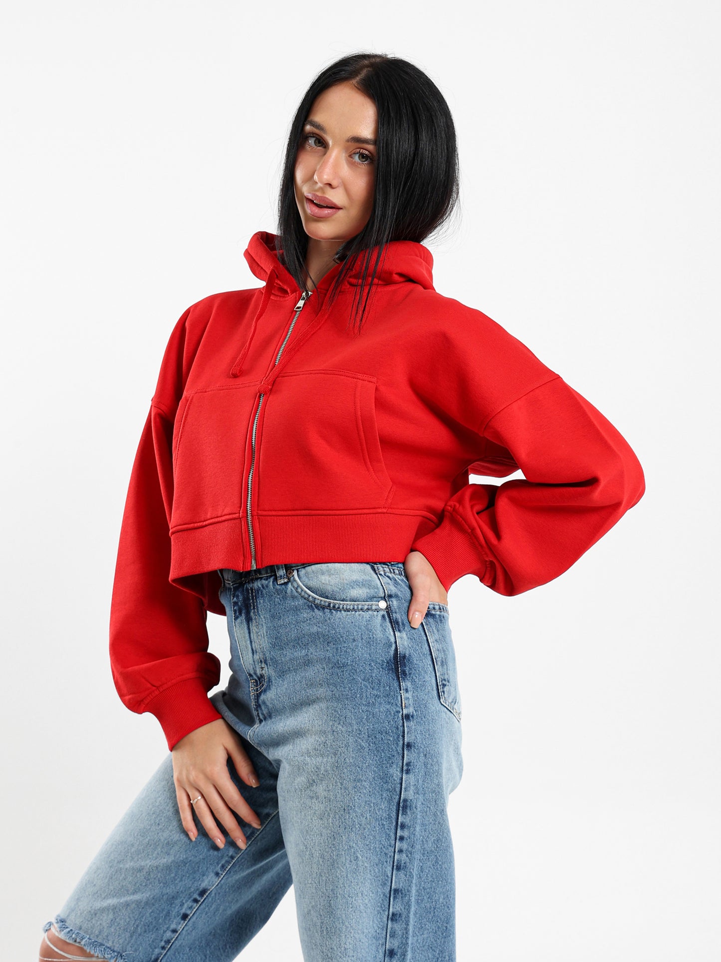 Cropped Hoodies with Zipper
