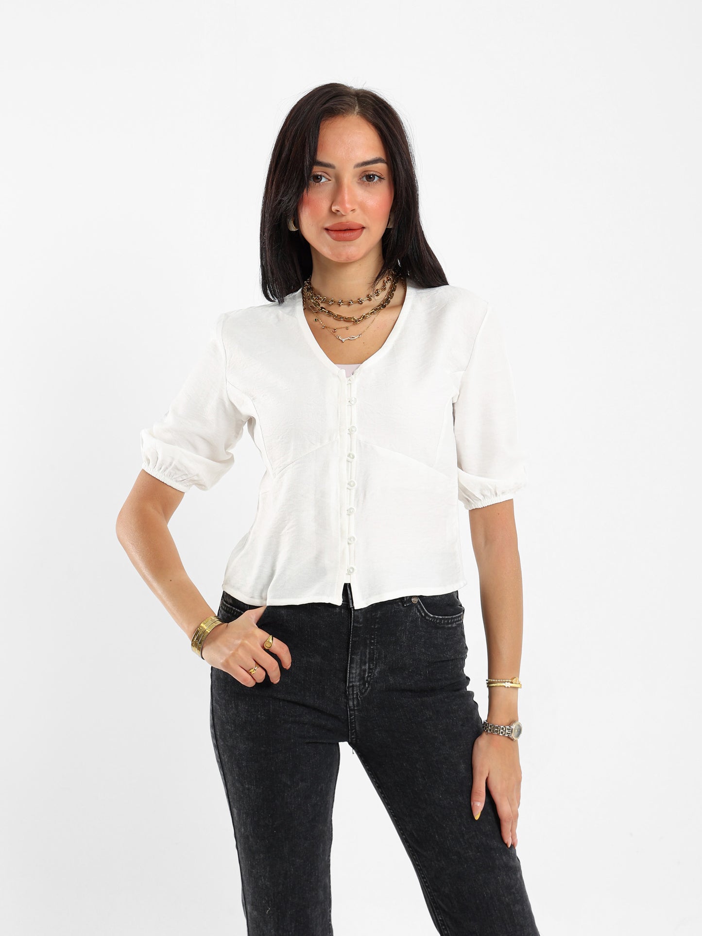 Button-Front Blouse