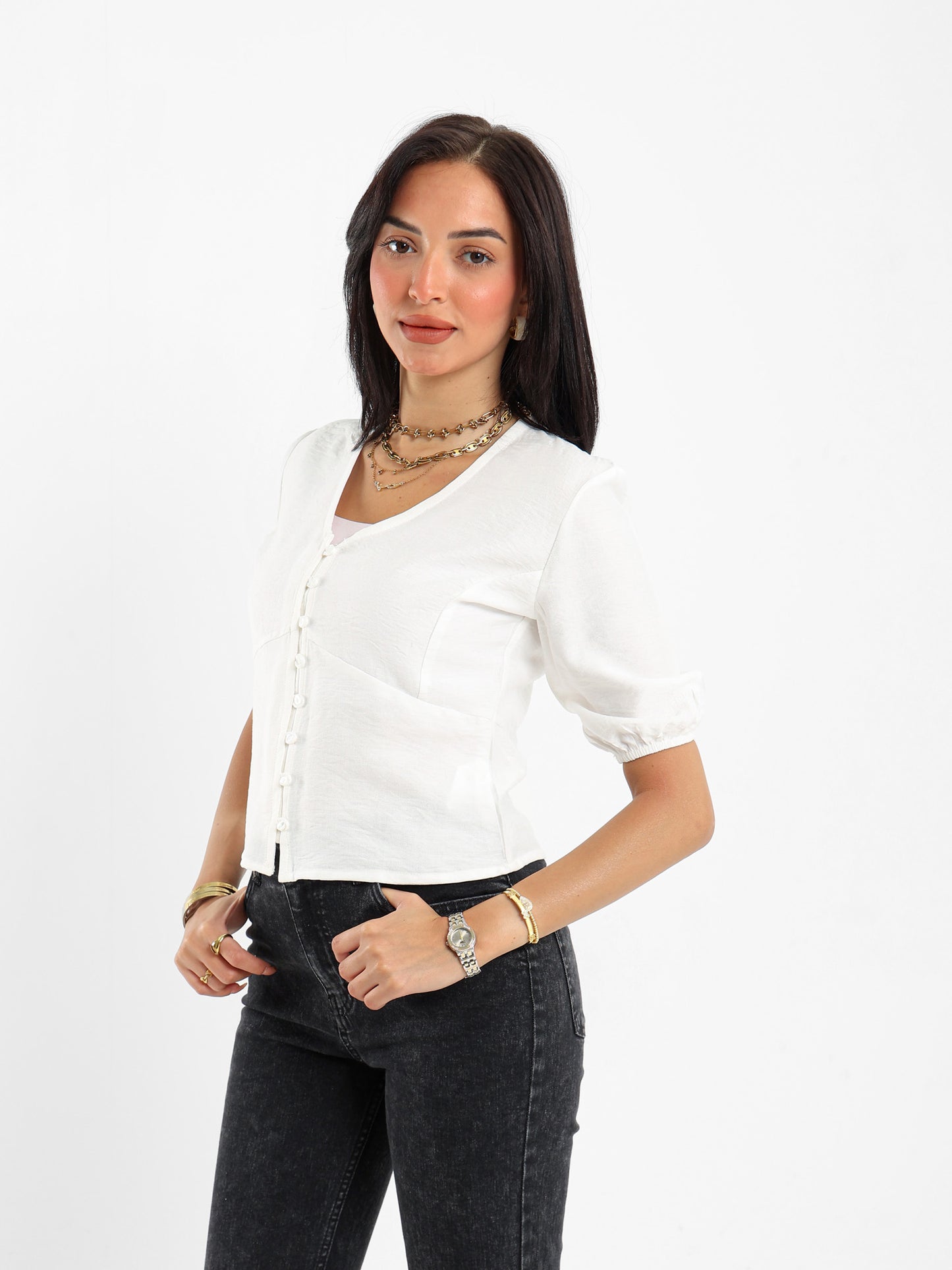 Button-Front Blouse
