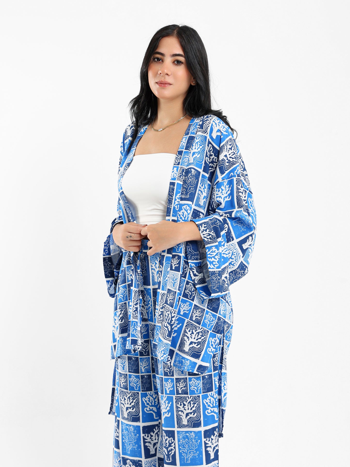 Printed High-Low Kimono