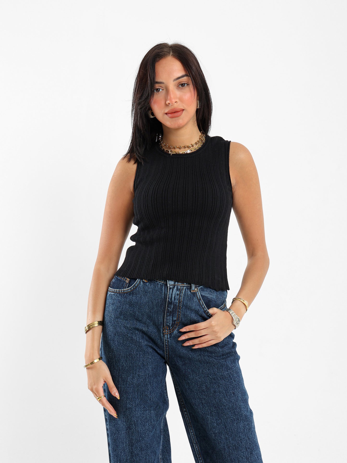 Sleeveless Ribbed Tricot Top