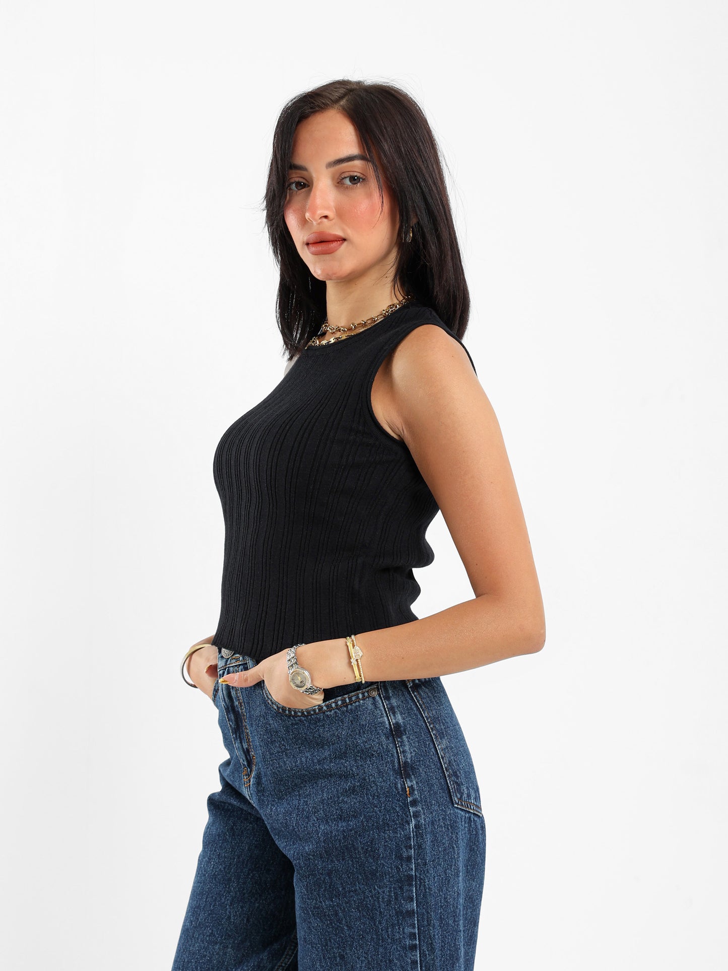 Sleeveless Ribbed Tricot Top