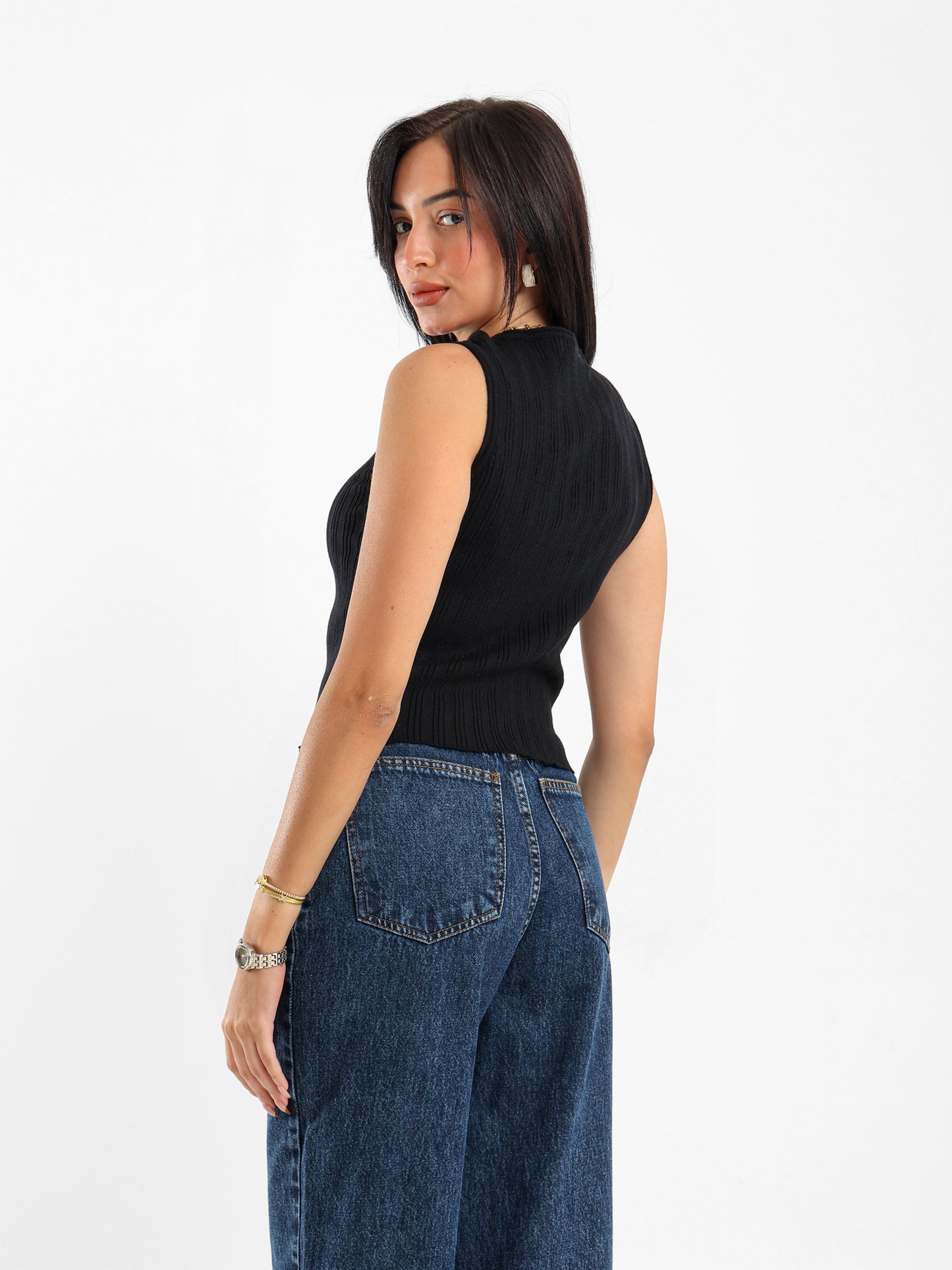Sleeveless Ribbed Tricot Top