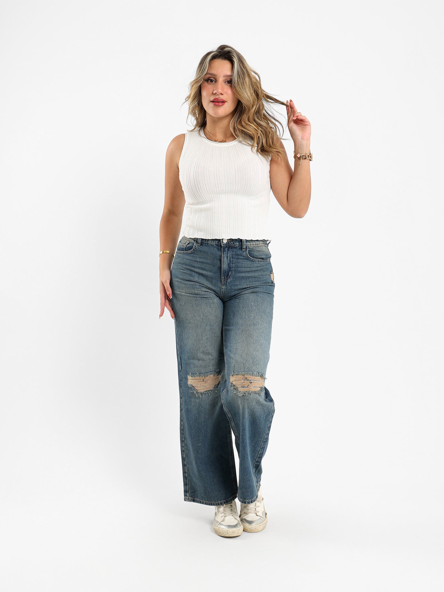 Sleeveless Ribbed Tricot Top