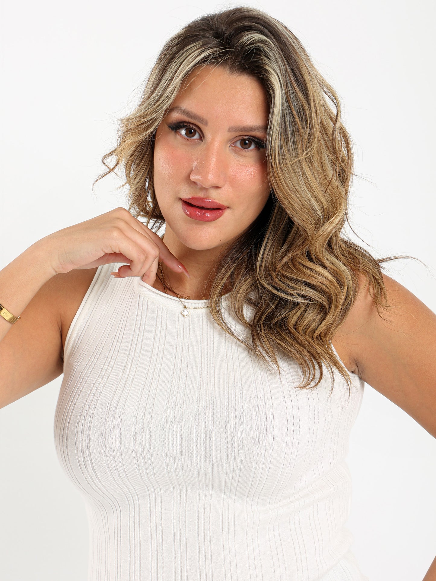 Sleeveless Ribbed Tricot Top