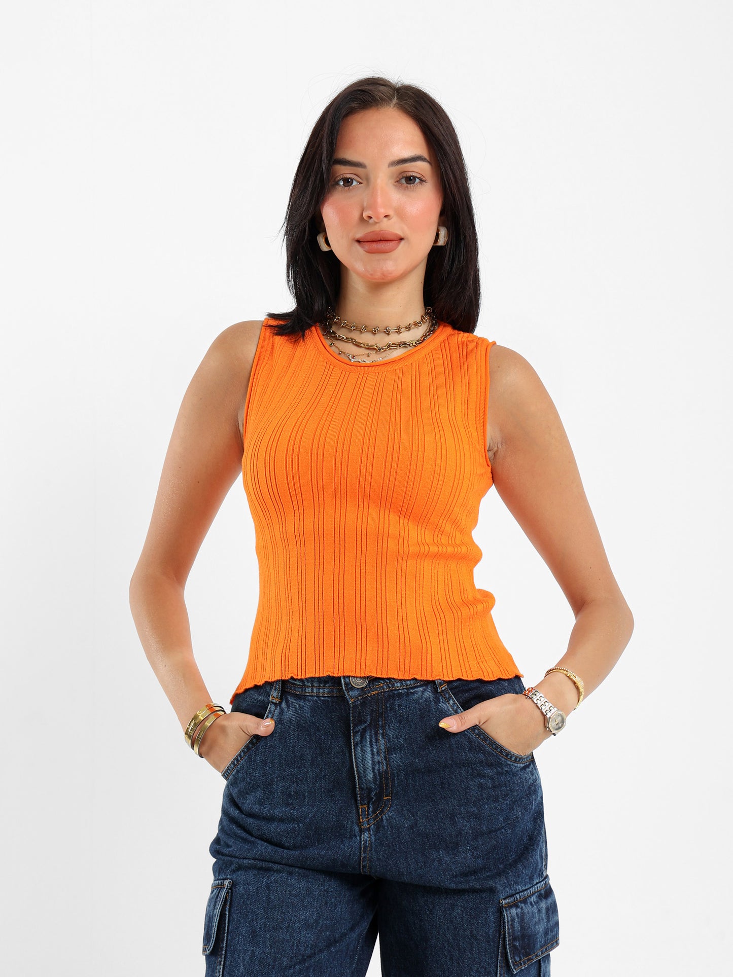 Sleeveless Ribbed Tricot Top