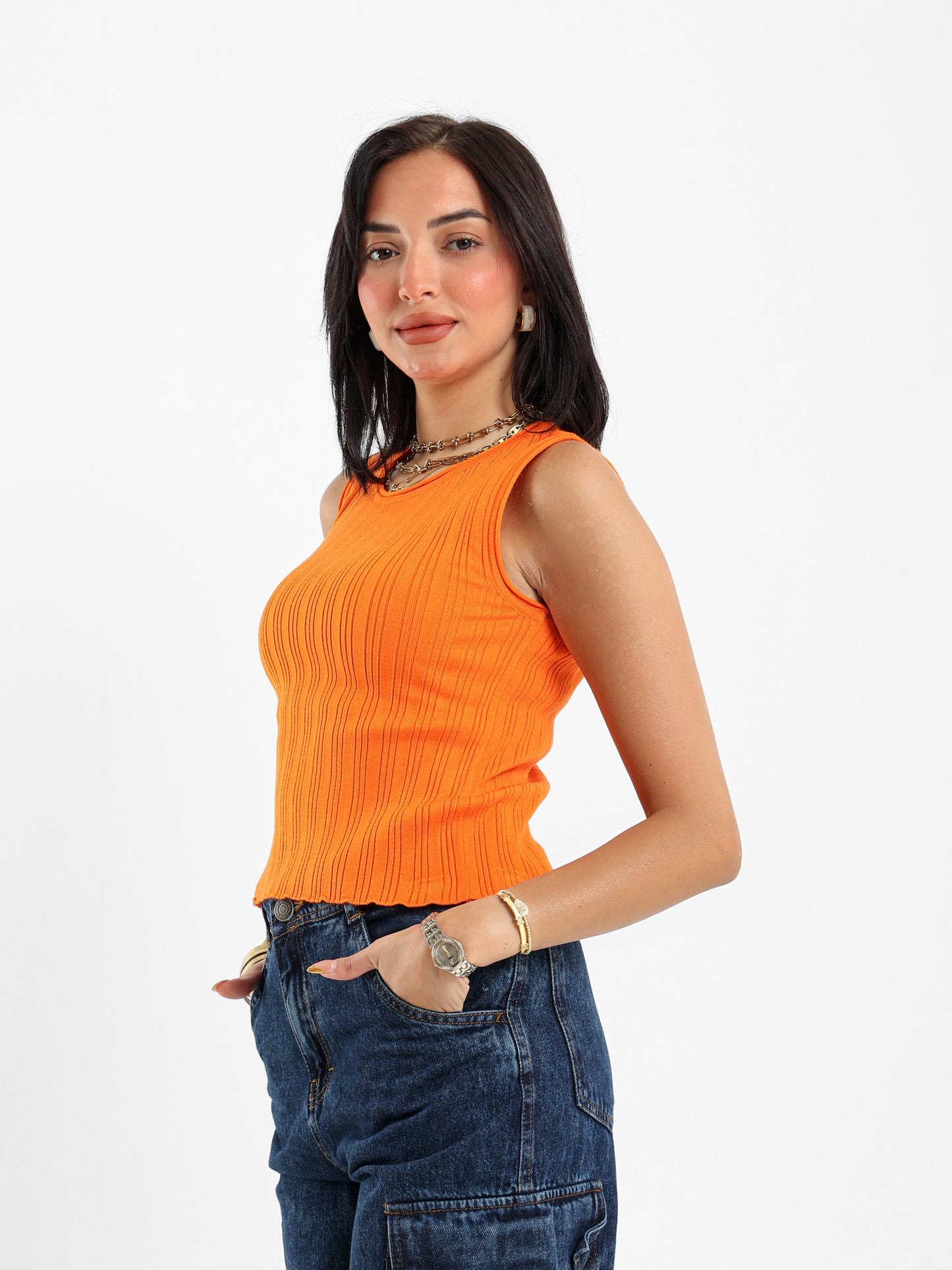 Sleeveless Ribbed Tricot Top