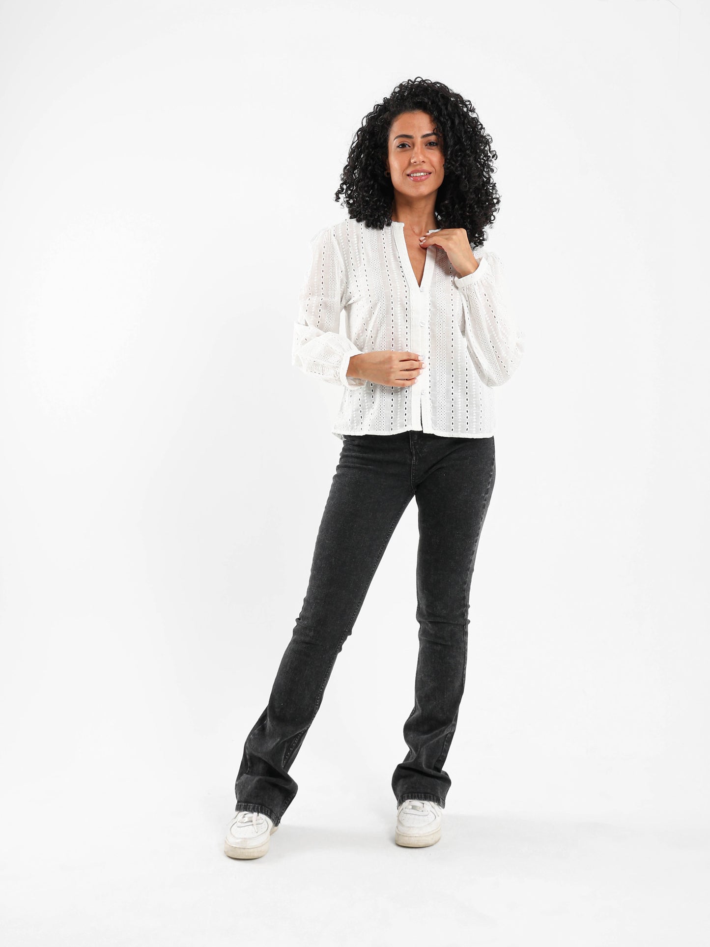 Perforated V-neck Blouse