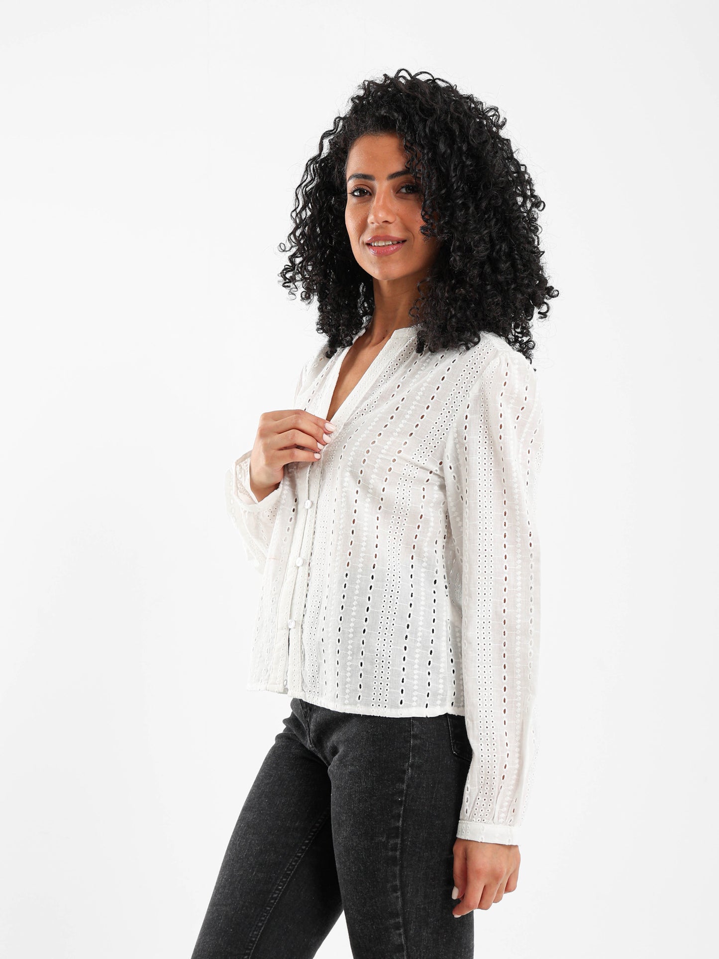 Perforated V-neck Blouse
