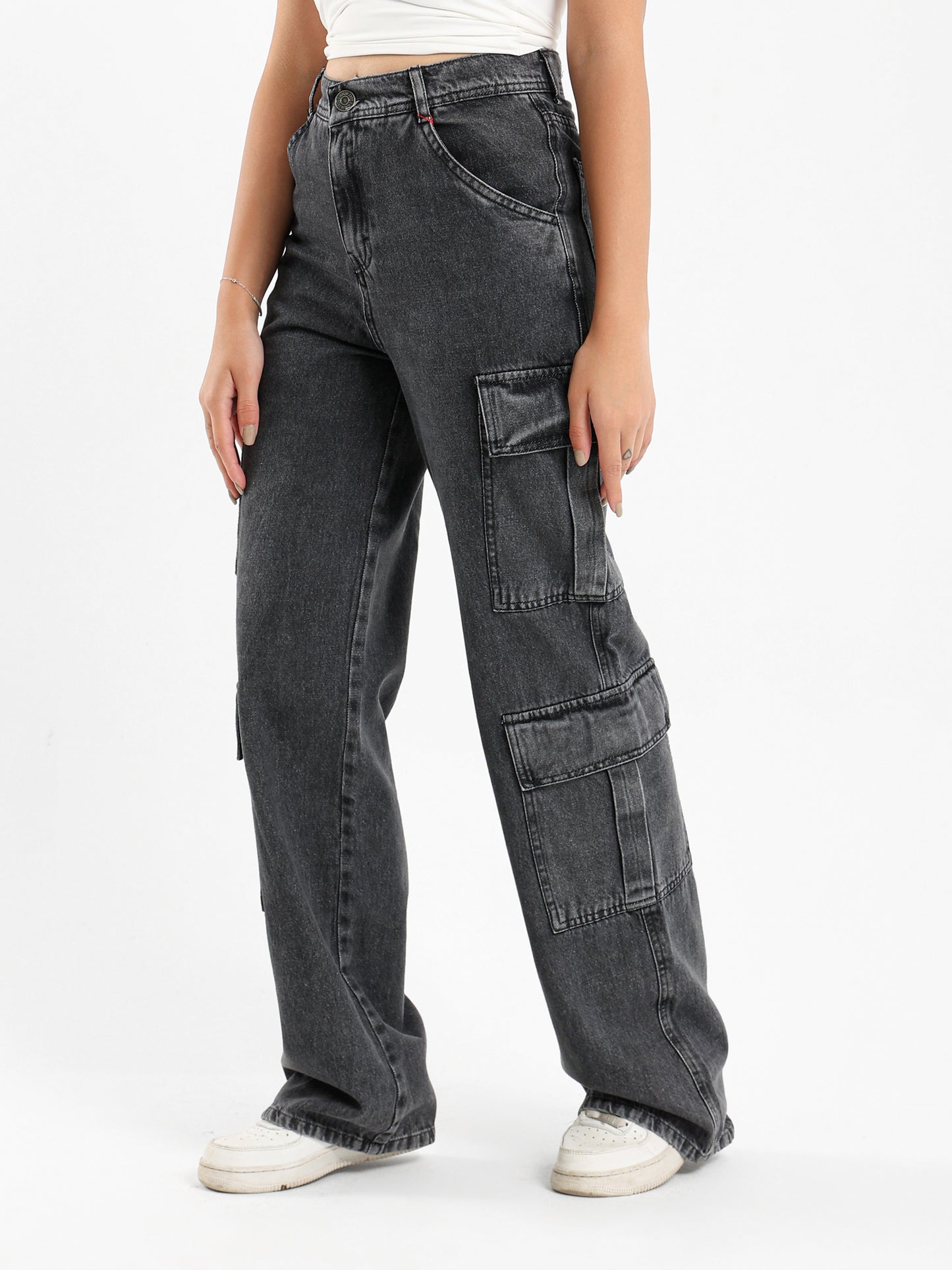 Wide Leg Cargo Denim Jeans