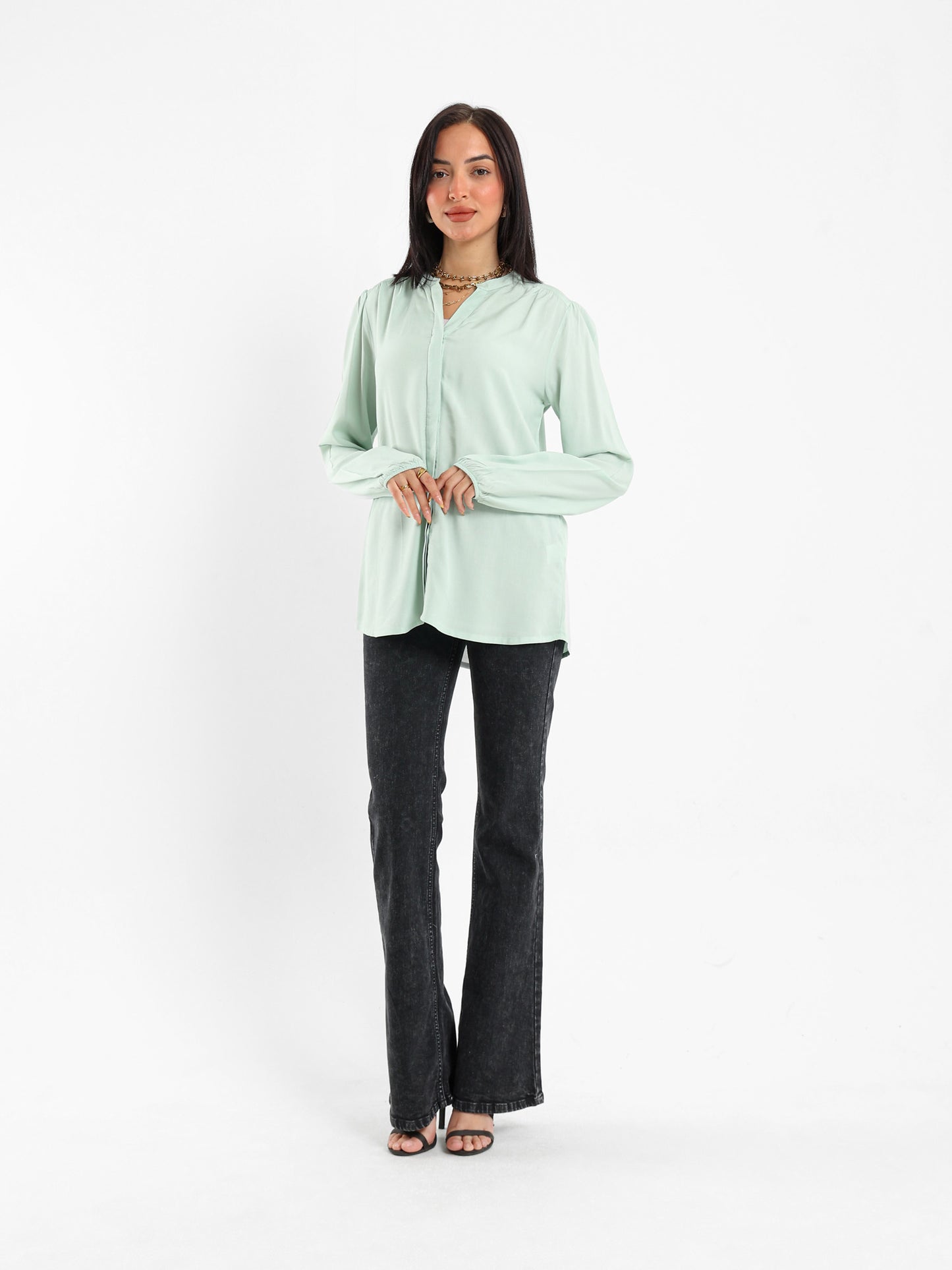 V-Neck Long Sleeve Blouse