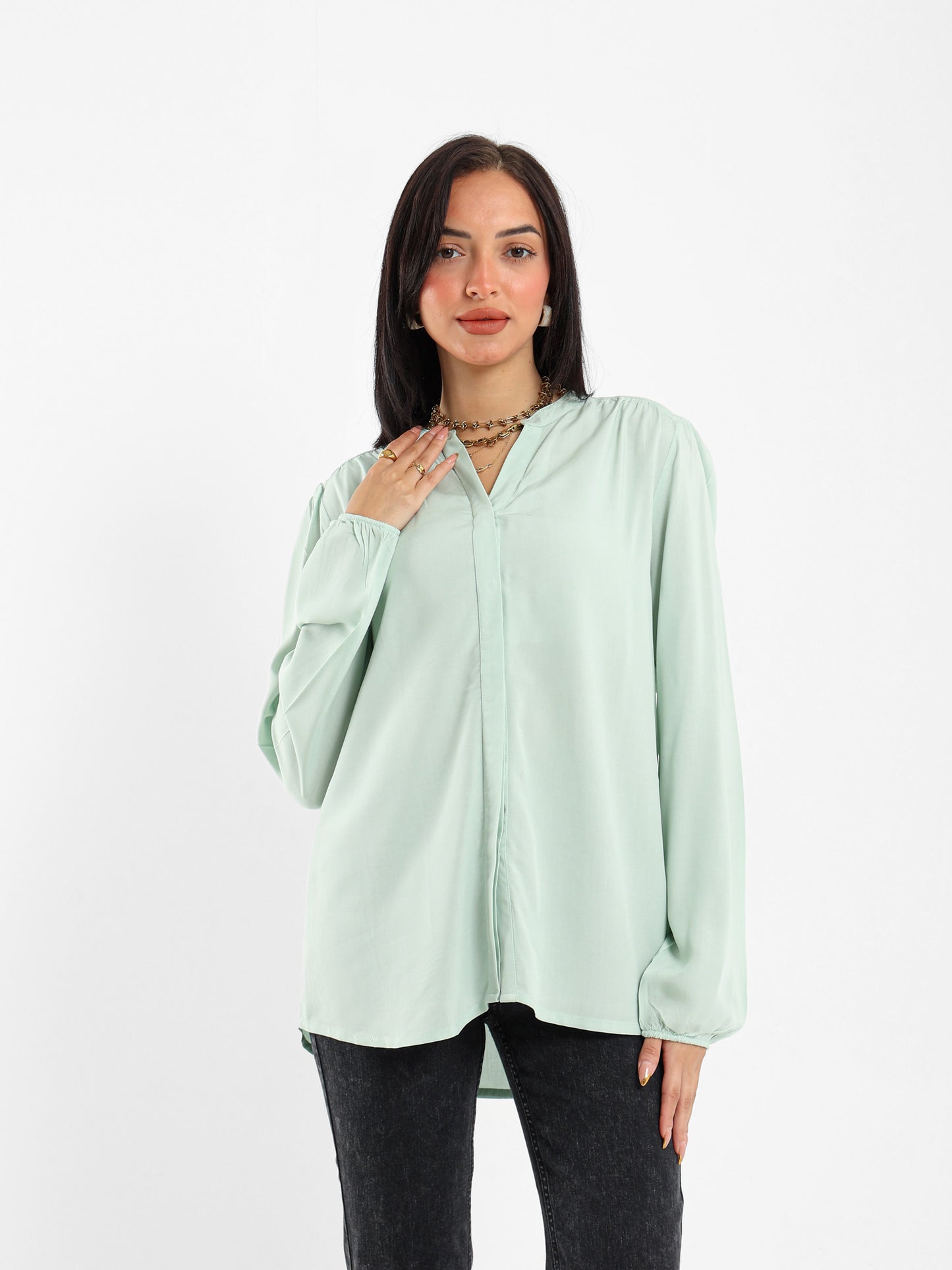 V-Neck Long Sleeve Blouse
