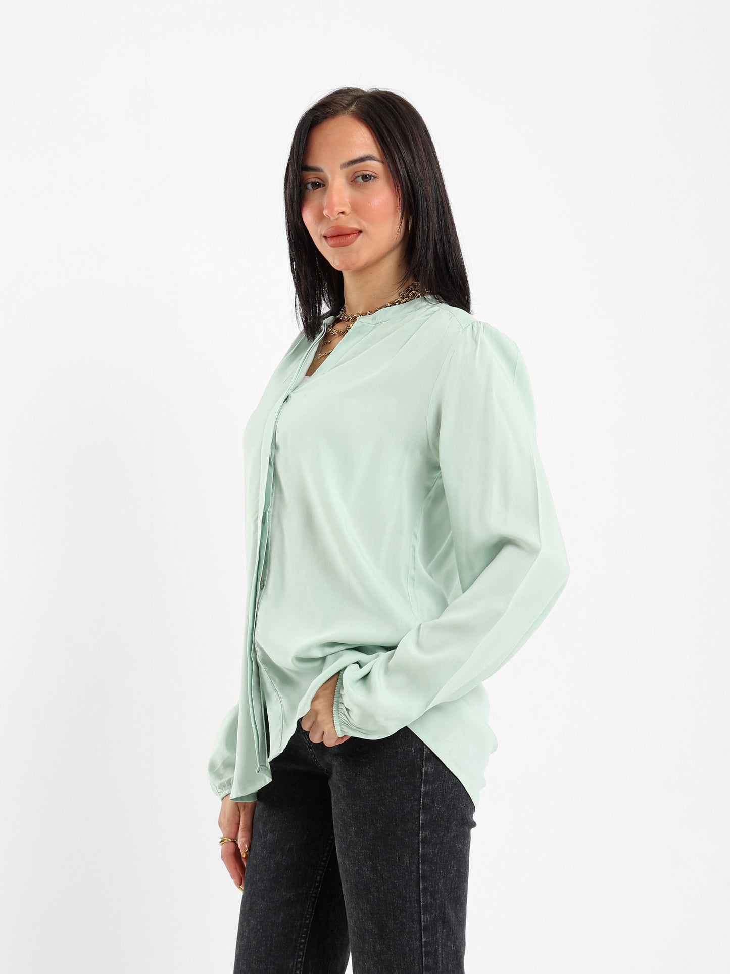 V-Neck Long Sleeve Blouse