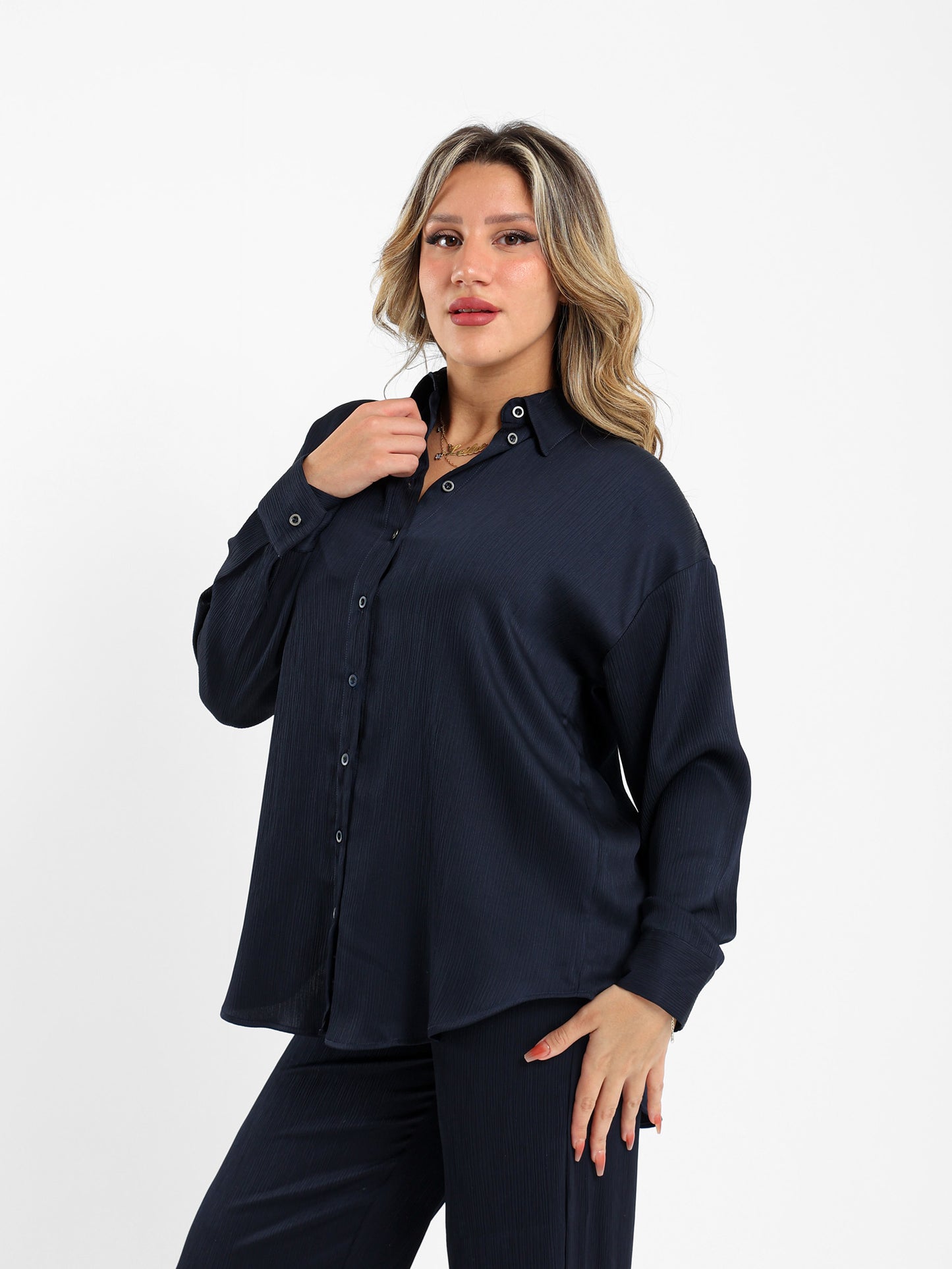 Wrinkled Shirt with Button Closure