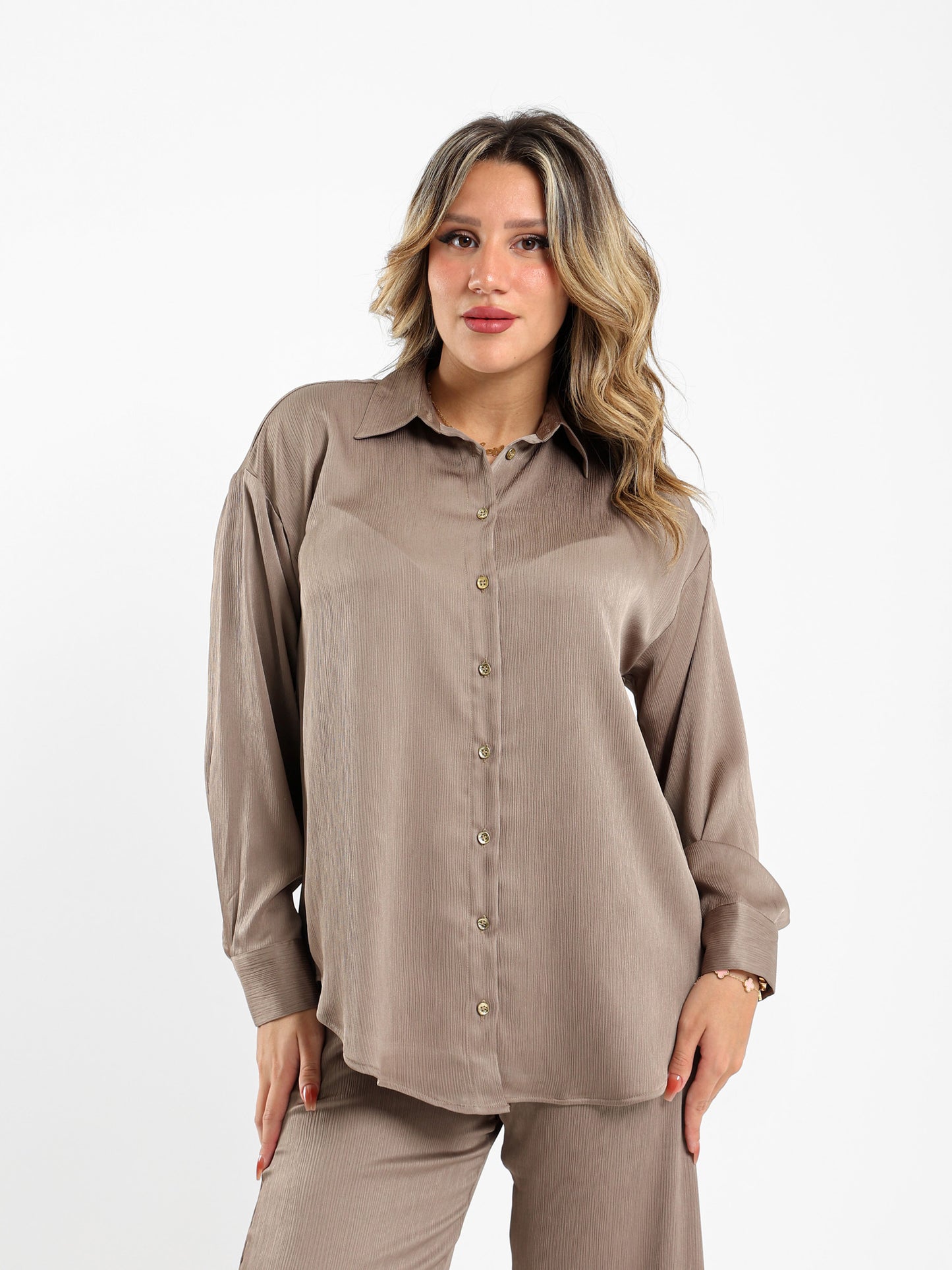 Wrinkled Shirt with Button Closure