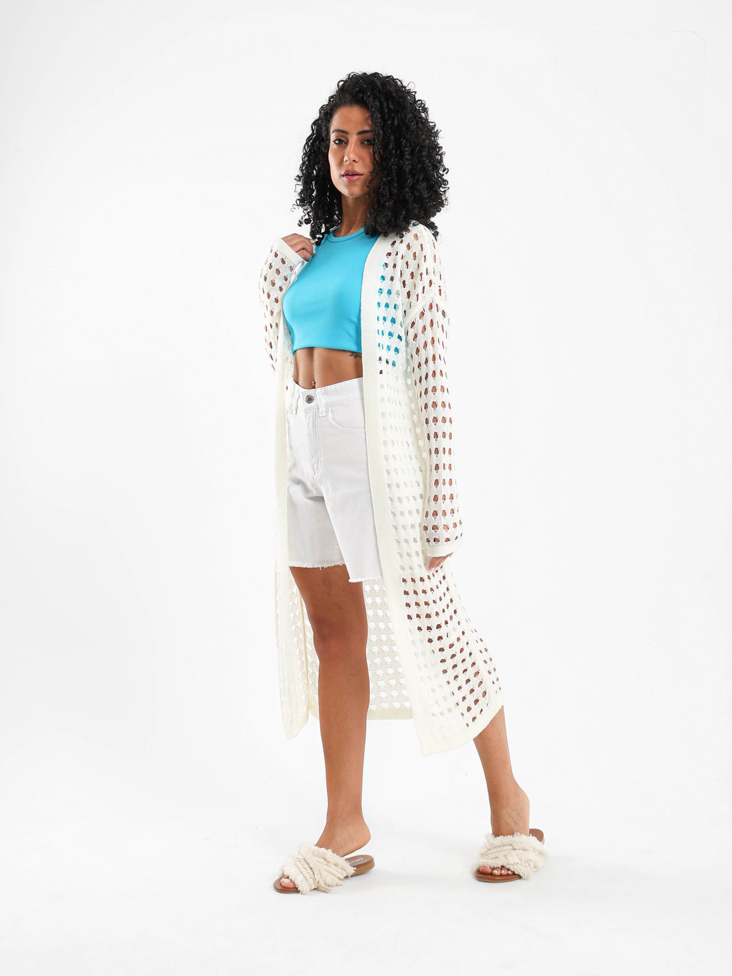 Front Open Perforated Cardigan