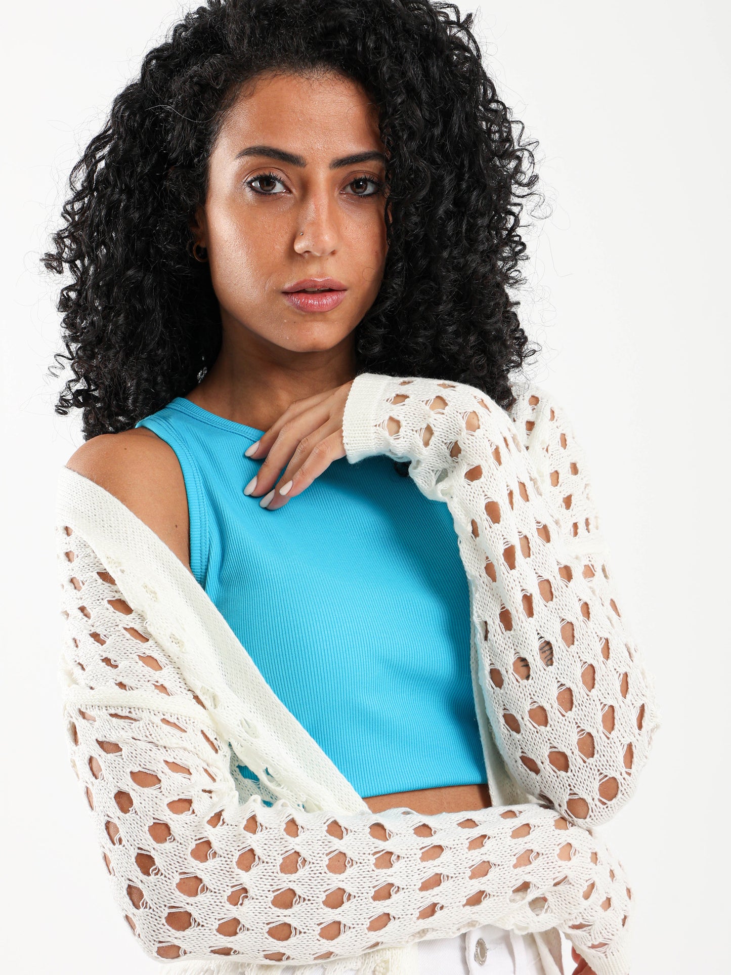 Front Open Perforated Cardigan