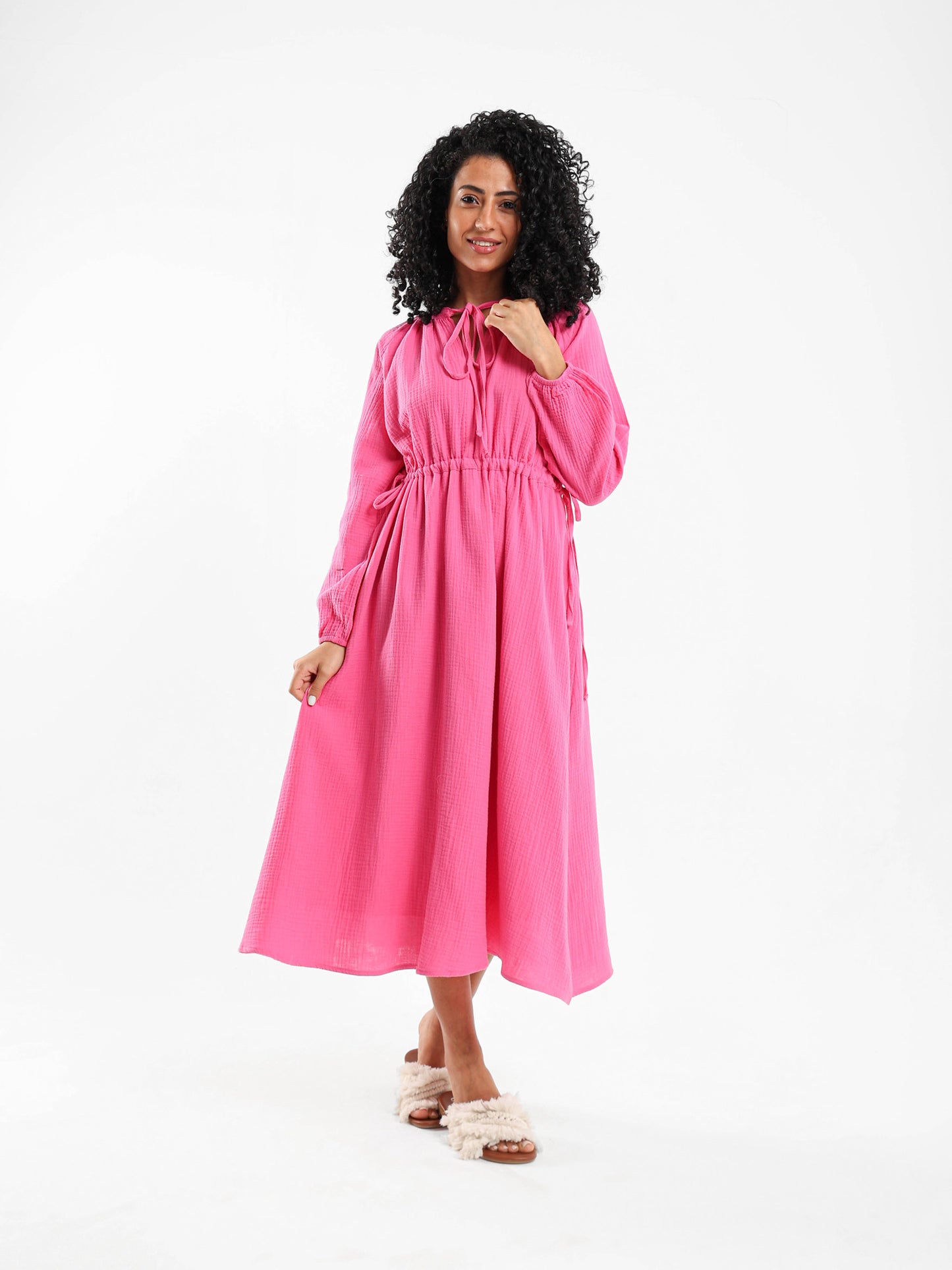 Drawstring Tie Side Midi Dress