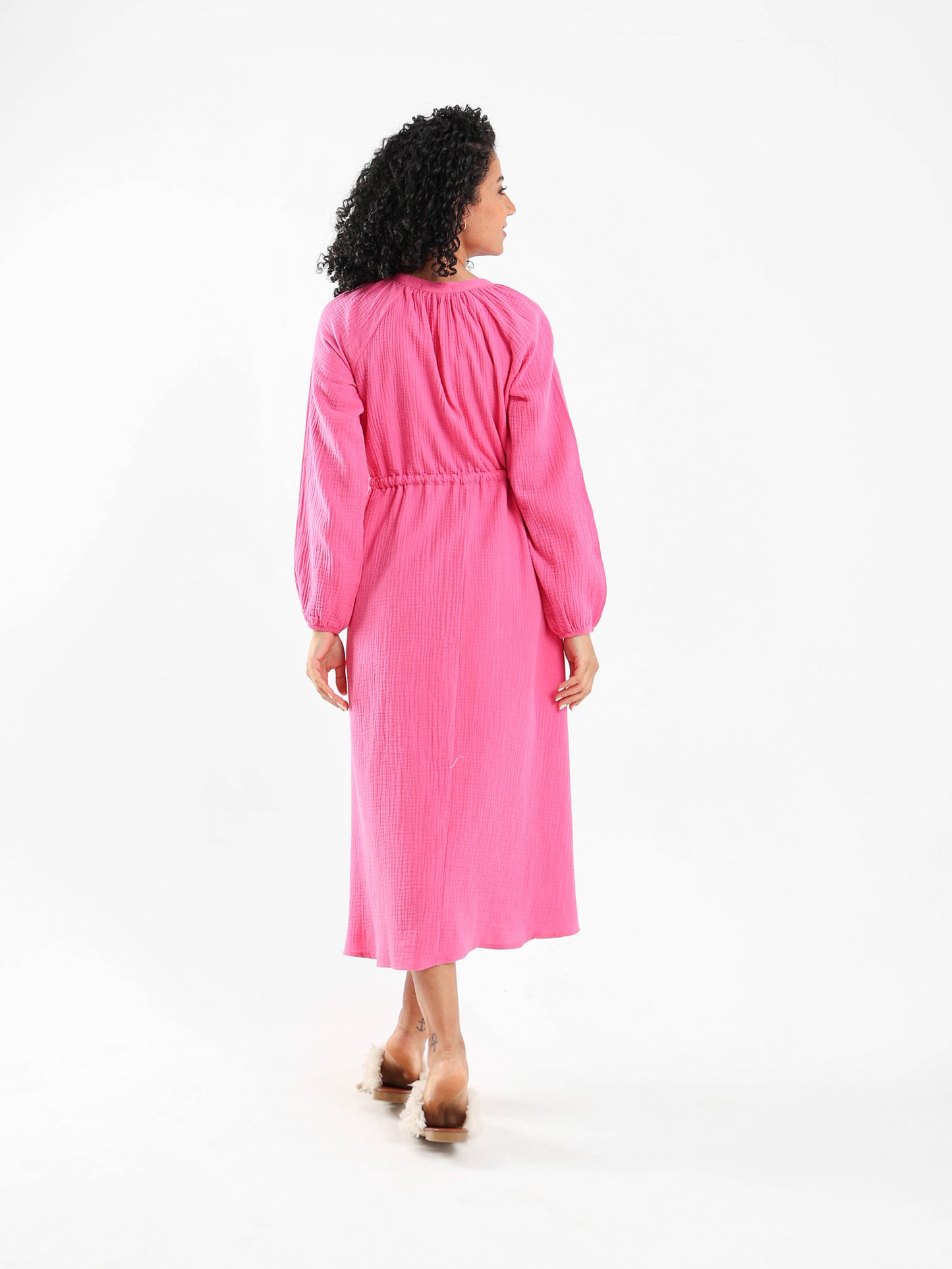 Drawstring Tie Side Midi Dress