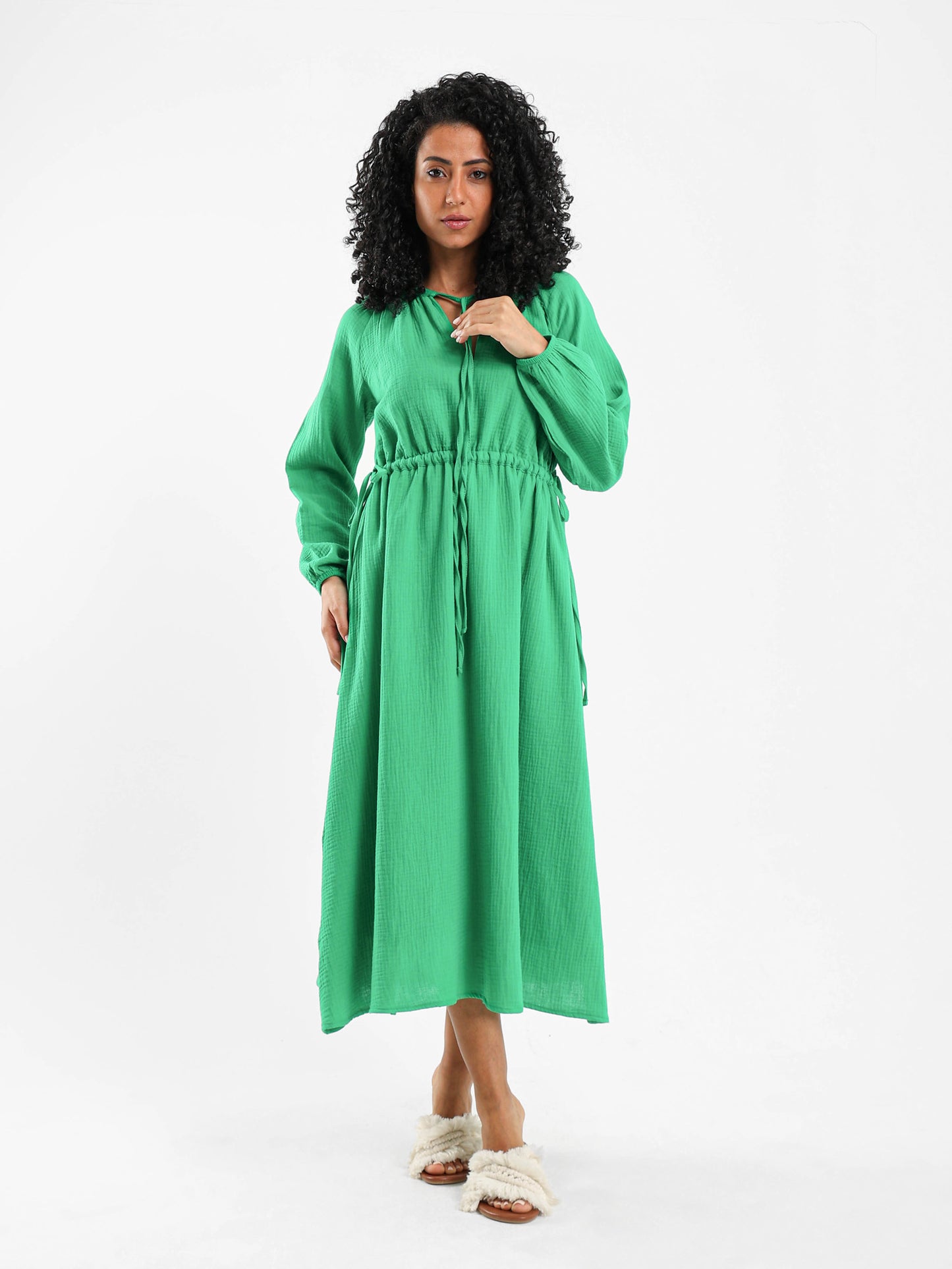 Drawstring Tie Side Midi Dress