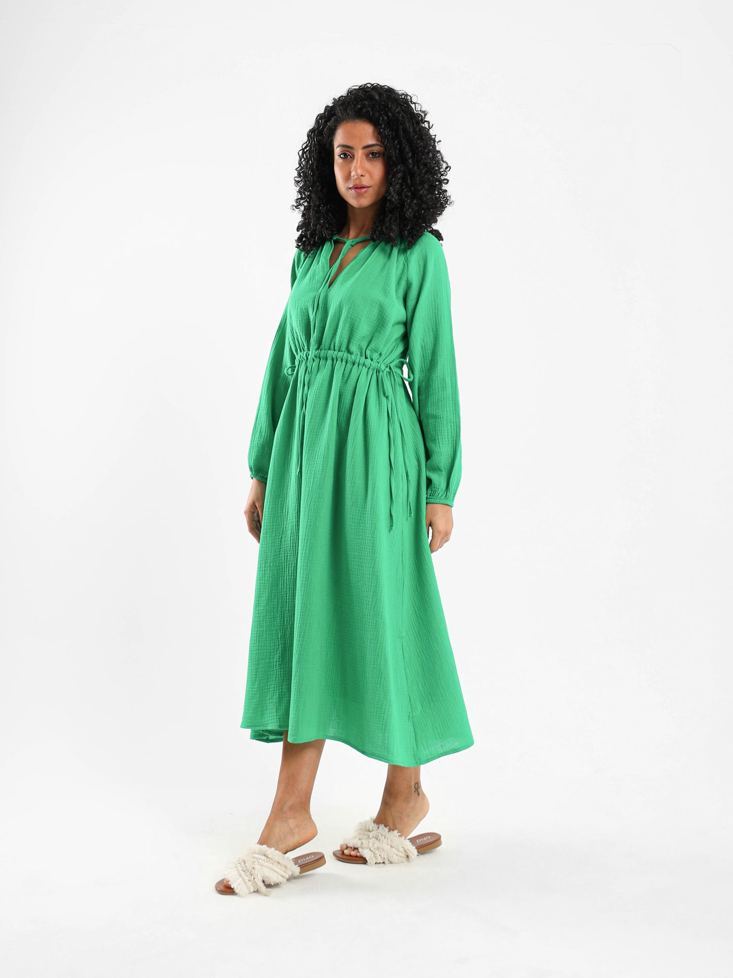 Drawstring Tie Side Midi Dress
