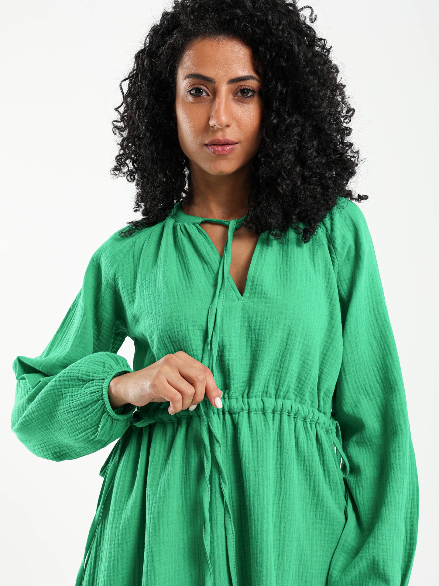 Drawstring Tie Side Midi Dress