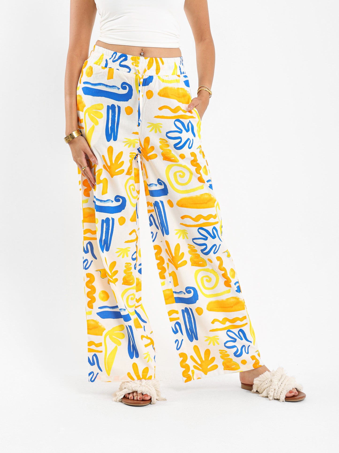 Printed Poplin Wide-Leg Pants