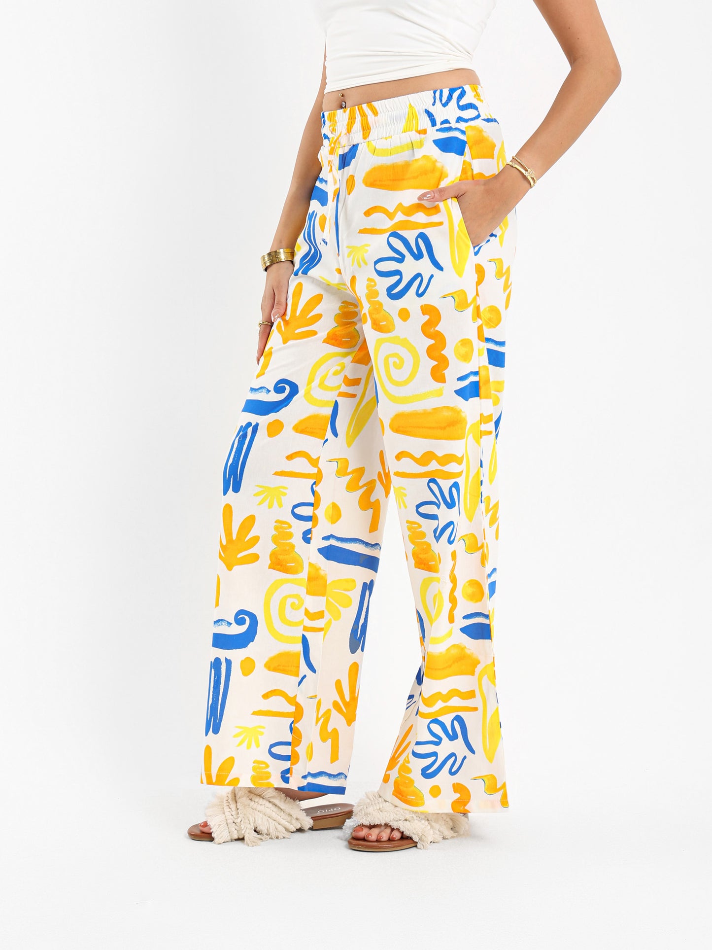 Printed Poplin Wide-Leg Pants
