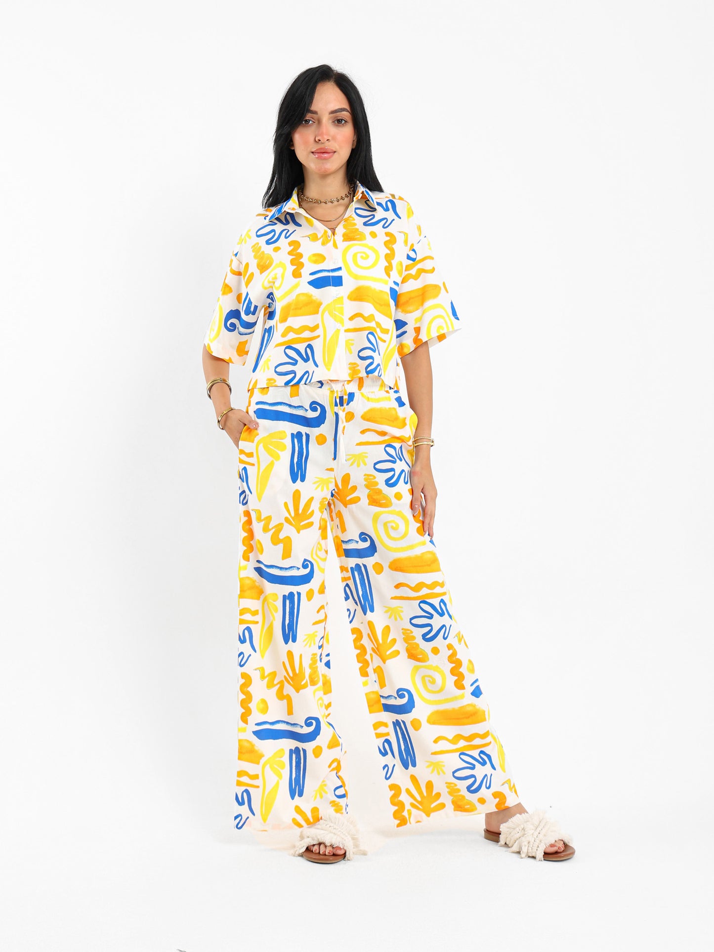 Printed Poplin Wide-Leg Pants