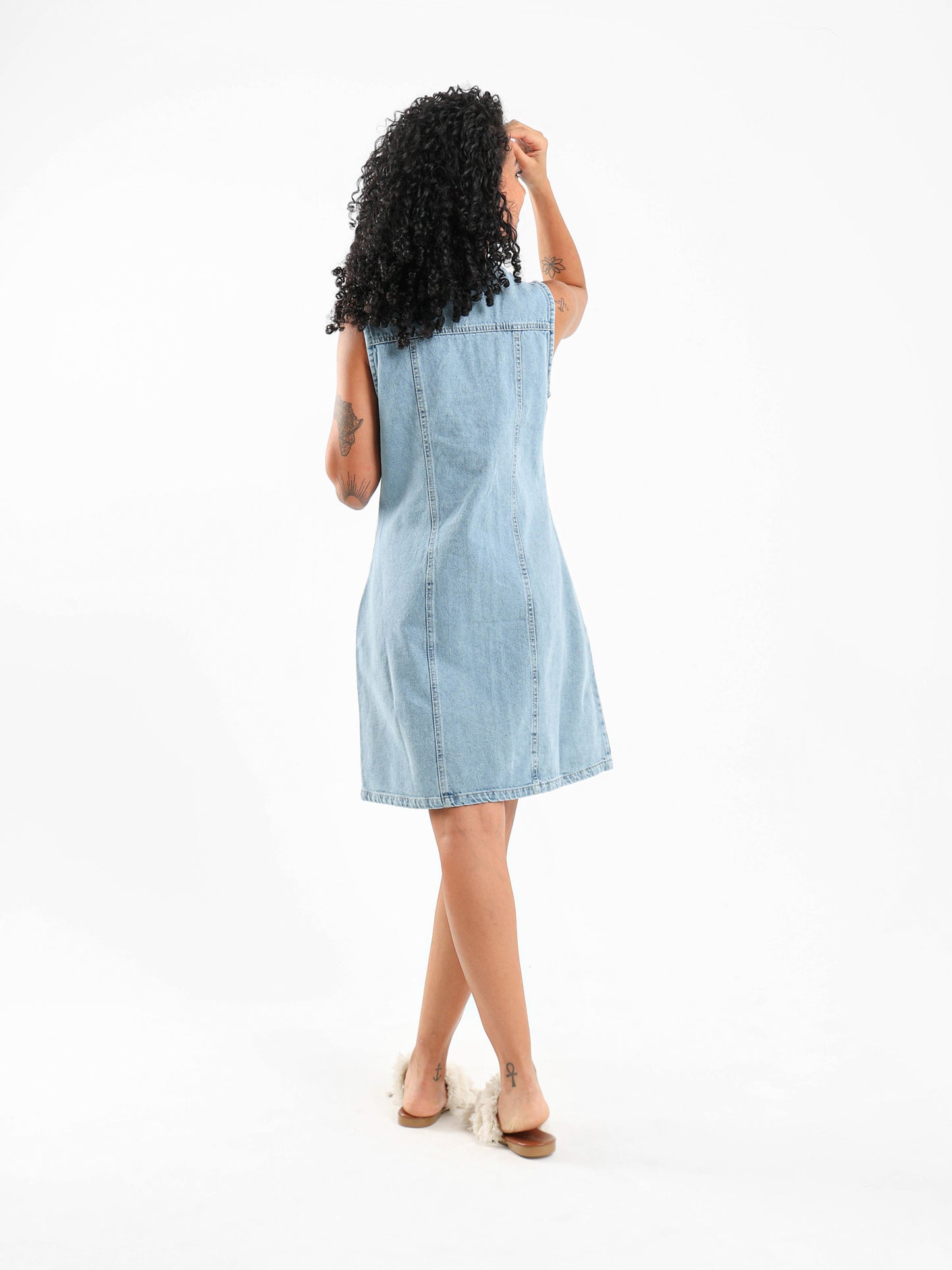 Buttoned Front Short Denim Dress
