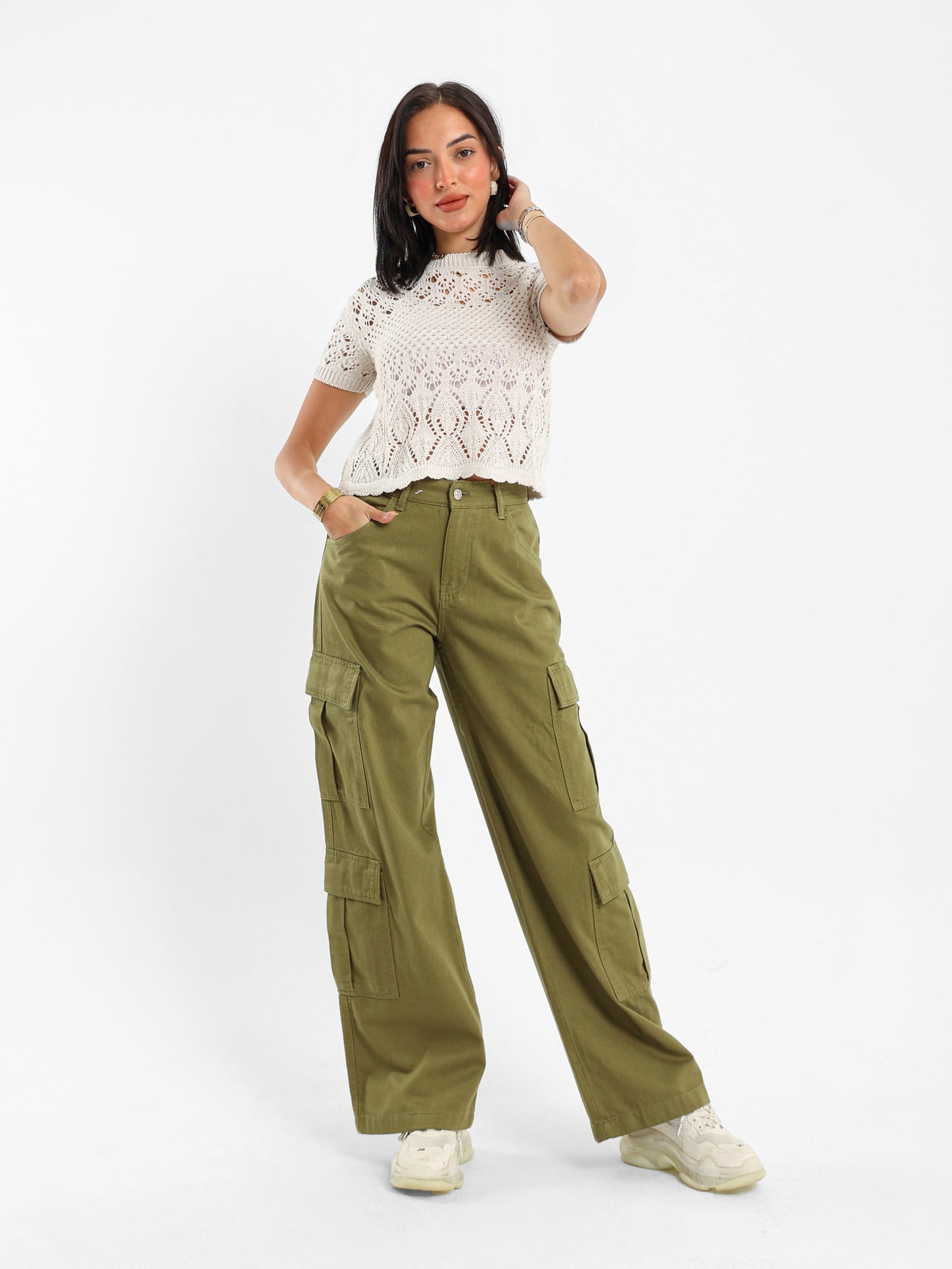 Wide Leg Cargo Gabardine Pants