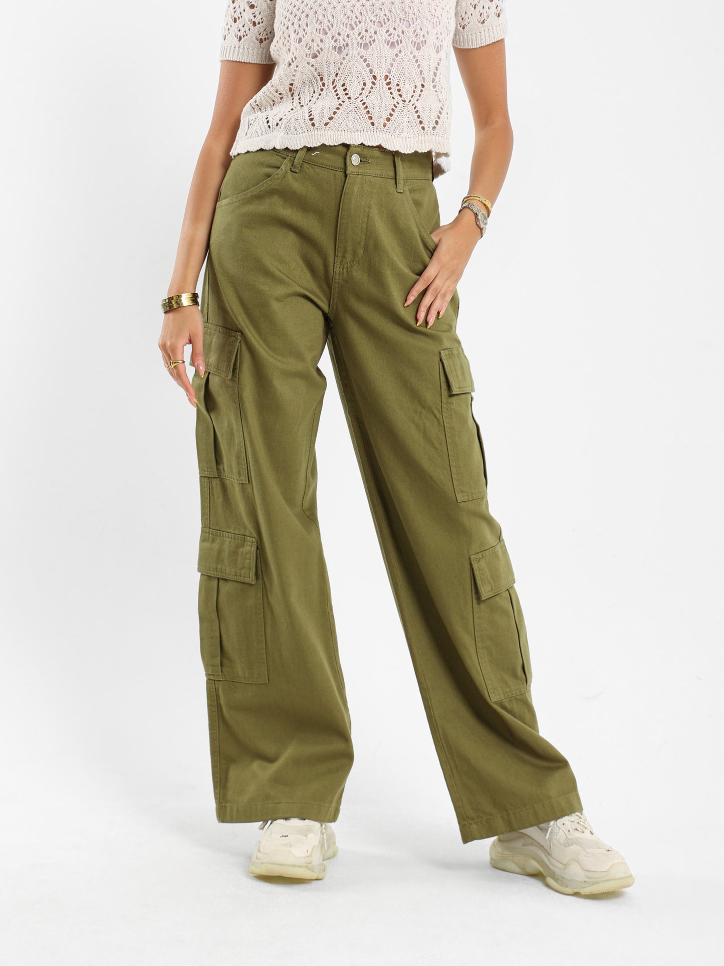 Wide Leg Cargo Gabardine Pants