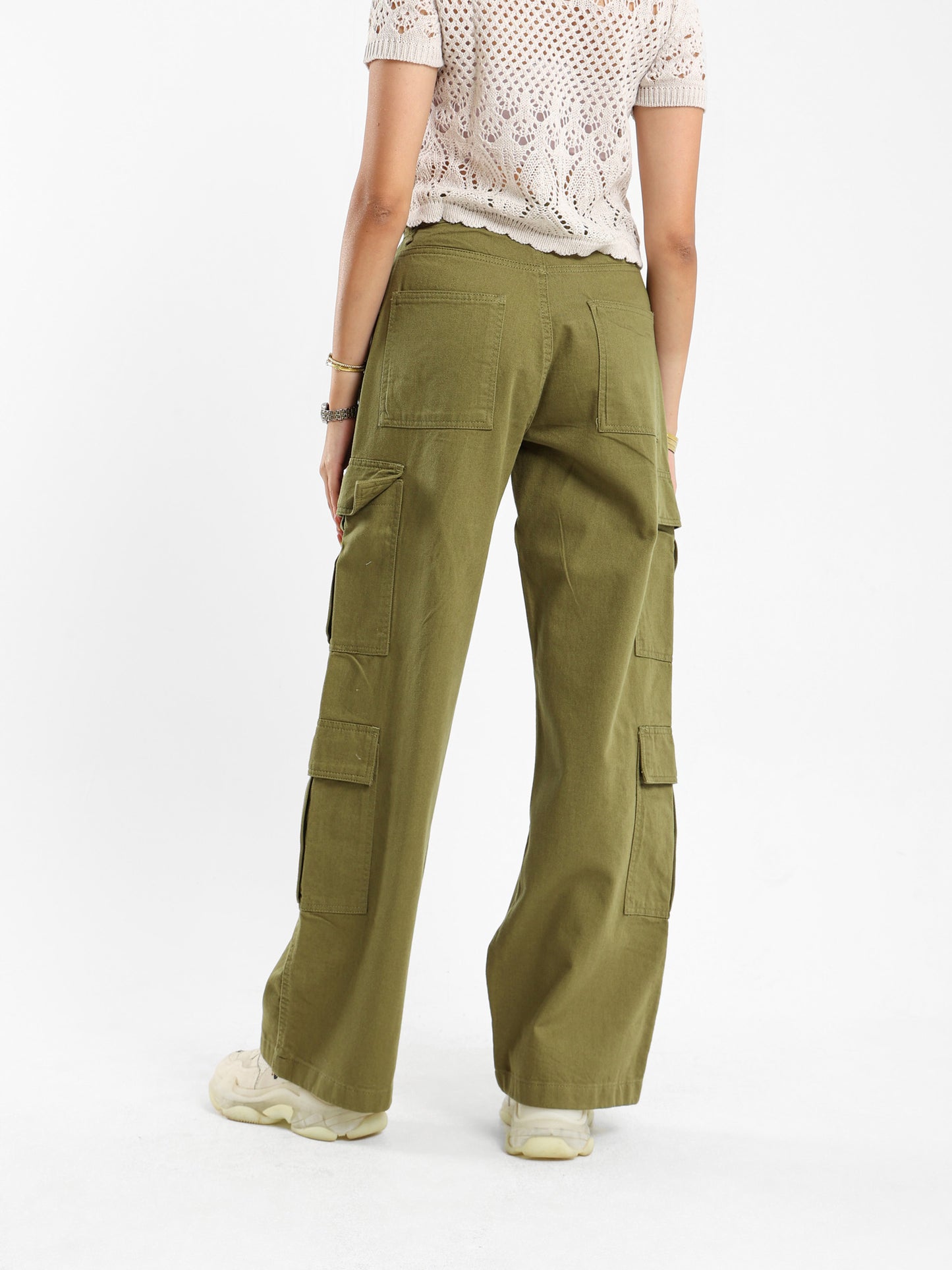 Wide Leg Cargo Gabardine Pants