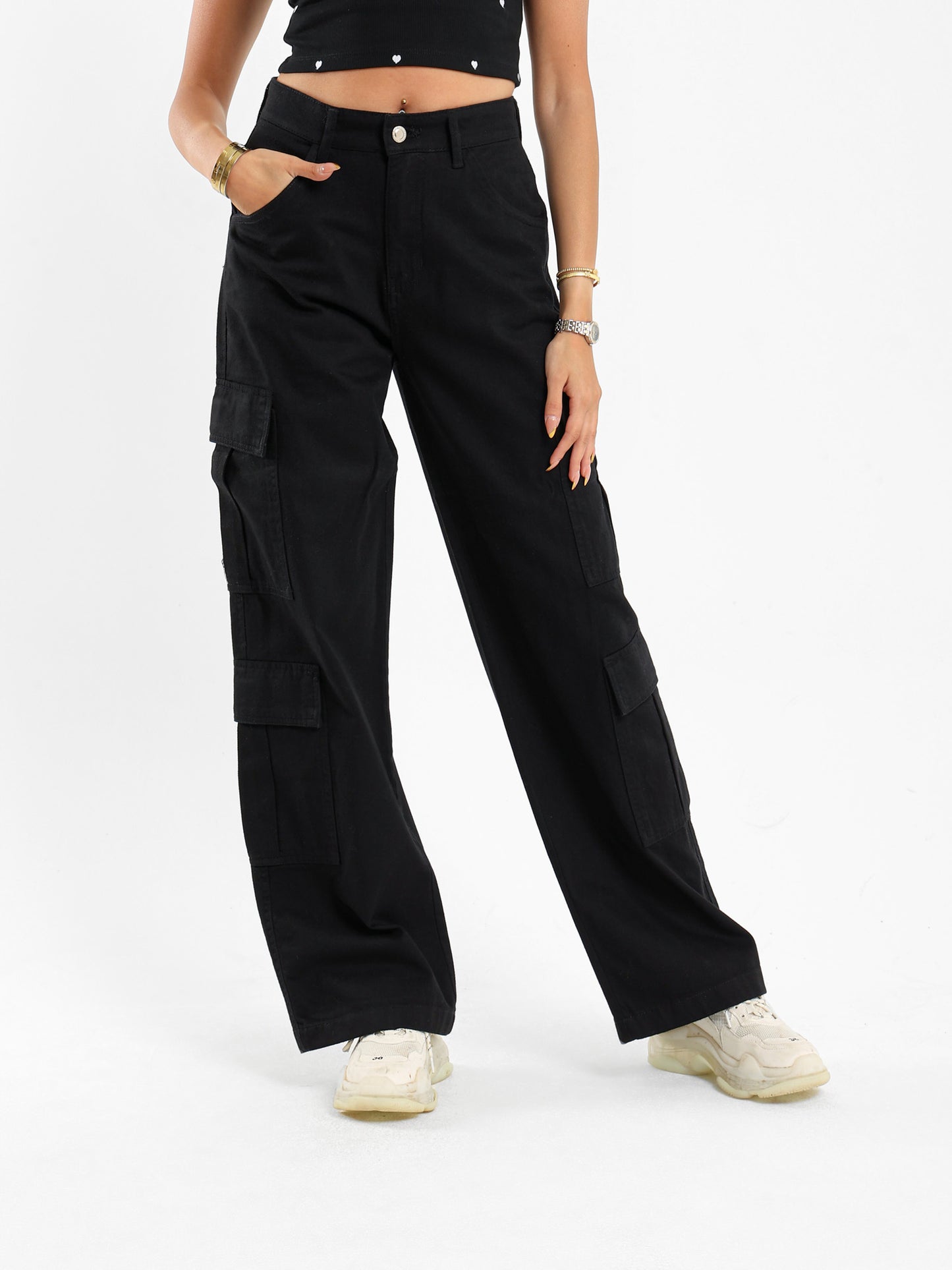 Wide Leg Cargo Gabardine Pants