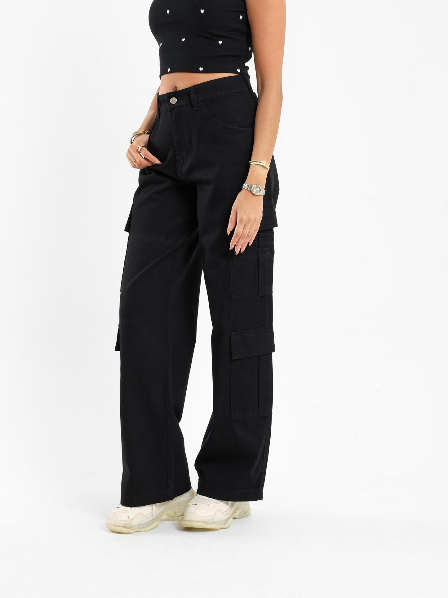 Wide Leg Cargo Gabardine Pants