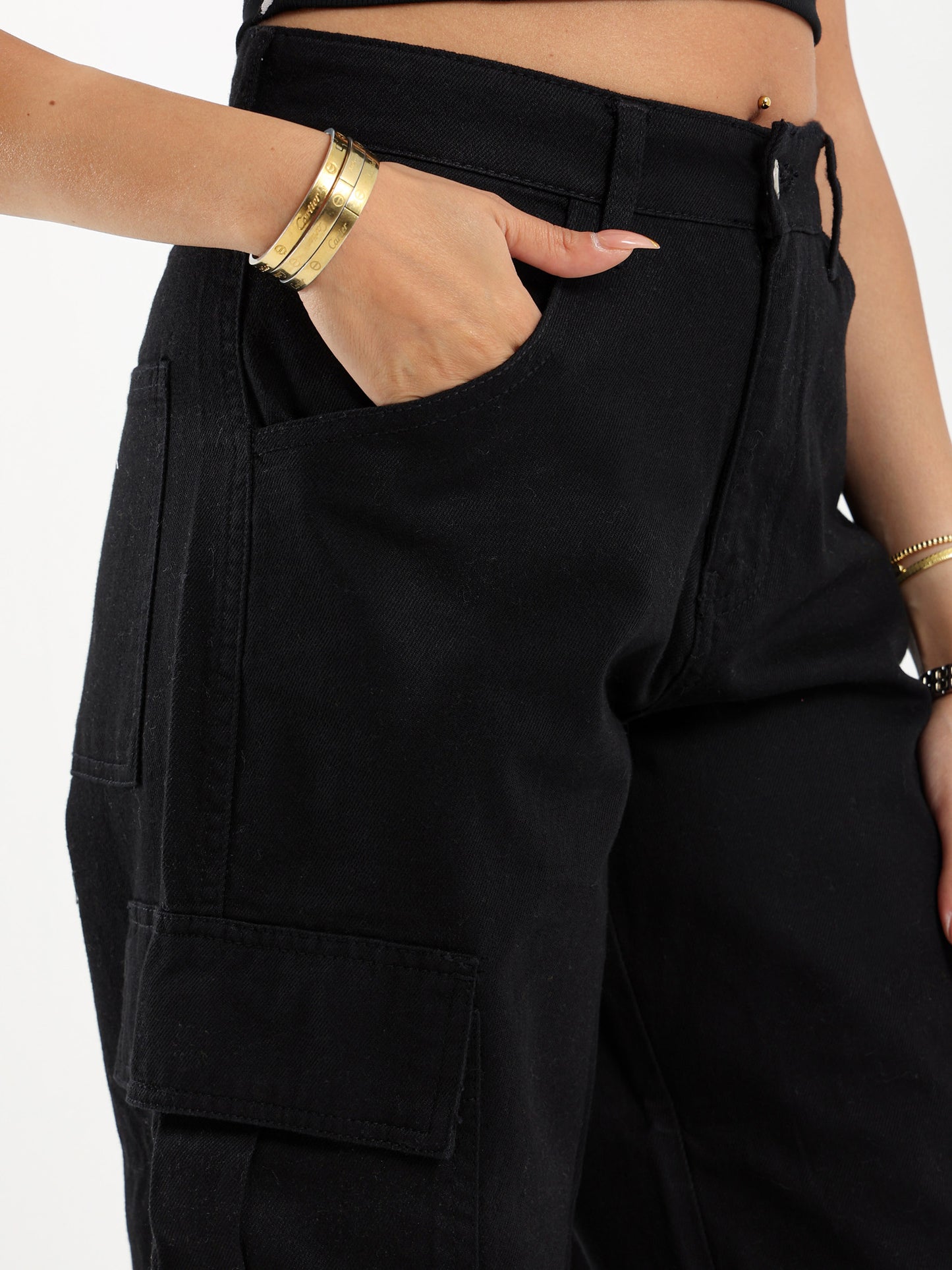 Wide Leg Cargo Gabardine Pants