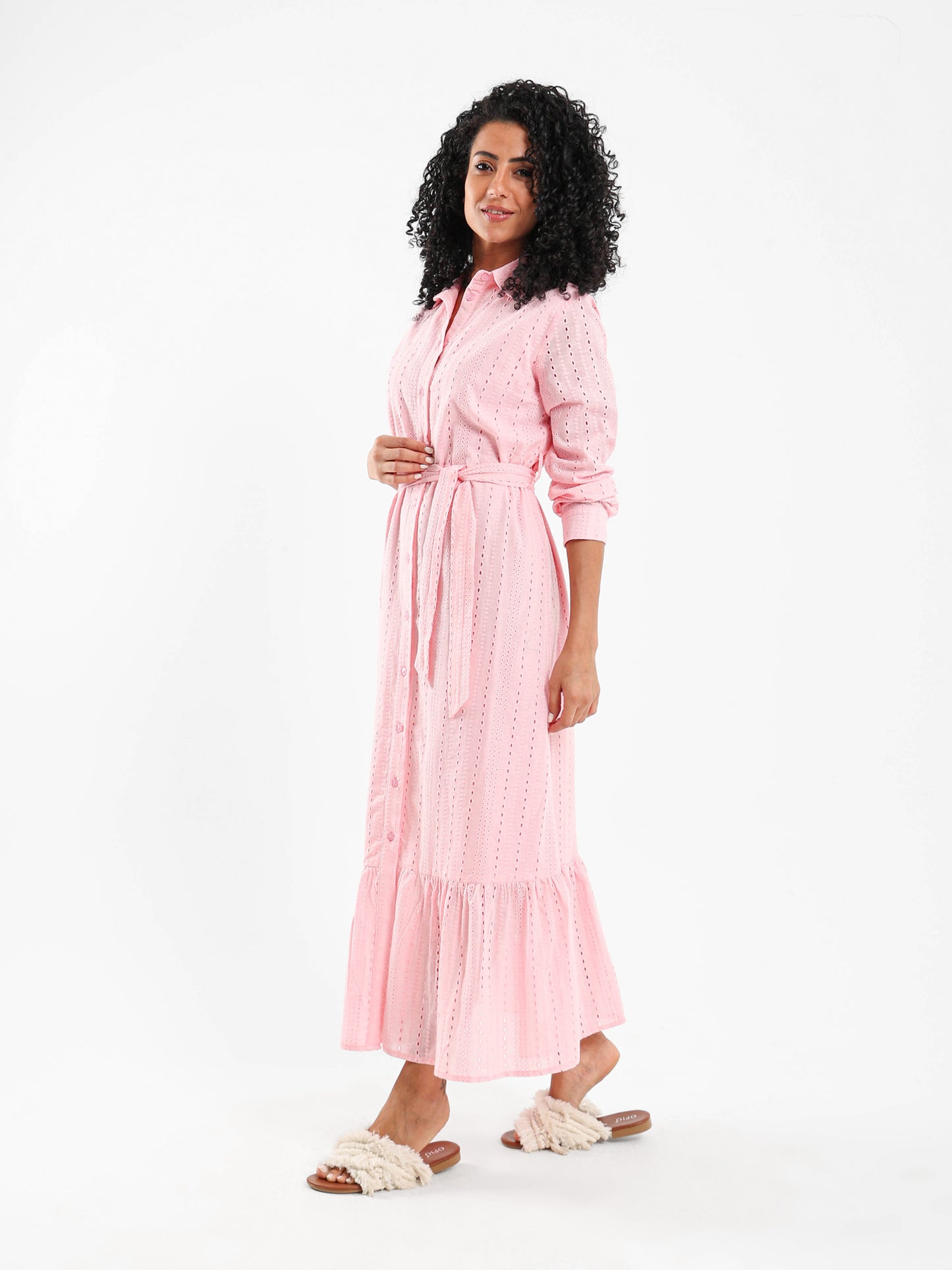Button-Front Midi Broderie Dress
